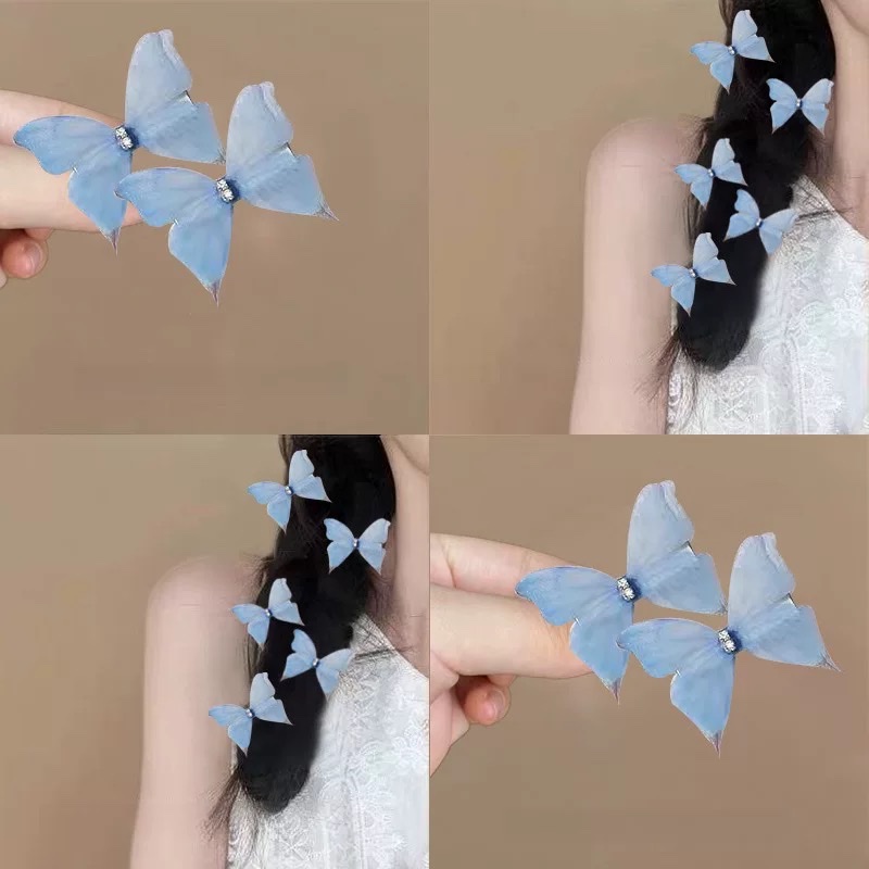 Chiffon butterfly ancient style fairy girl gradient double-layer silk gauze small butterfly hair clip Hanfu headwear high-end side clip details Picture