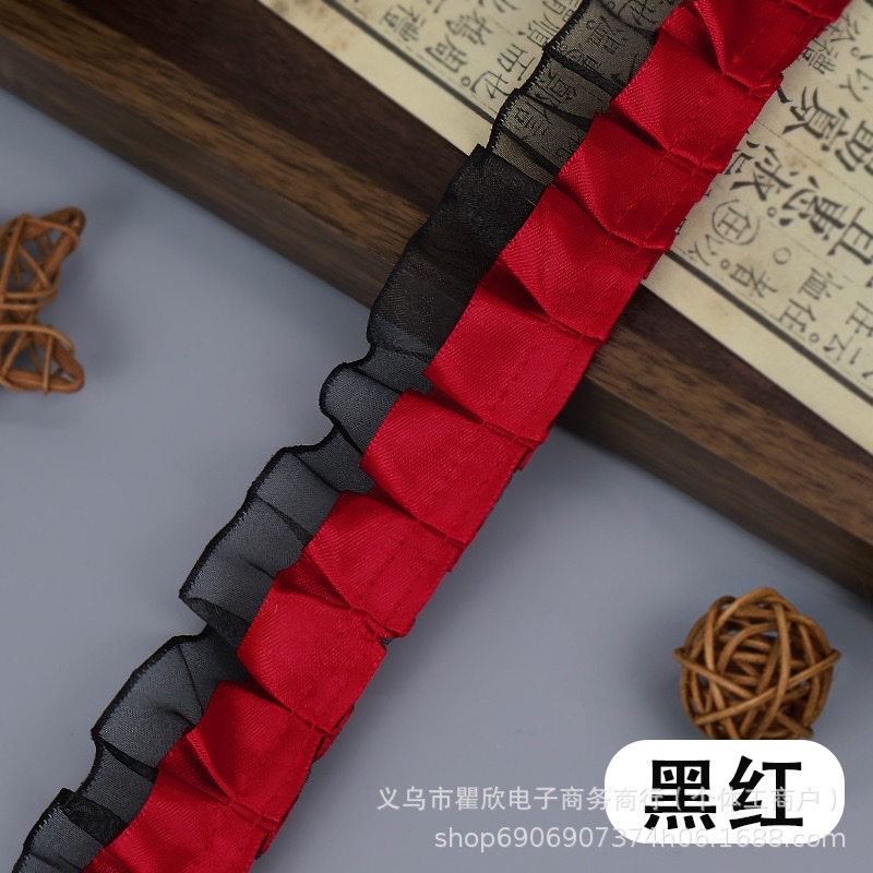 双层4cm褶皱涤纶雪纺边辅料袖口手工diy蕾丝花边爱心透明扇子材料花边详情13