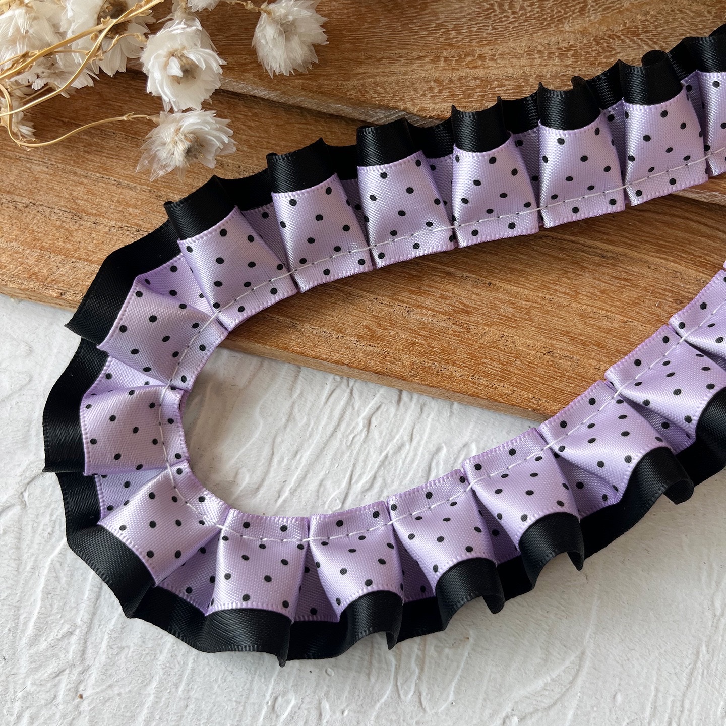 双层黑粉波点褶皱花边辅料手工diy材料痛板丝带发饰装饰手账素材 详情9