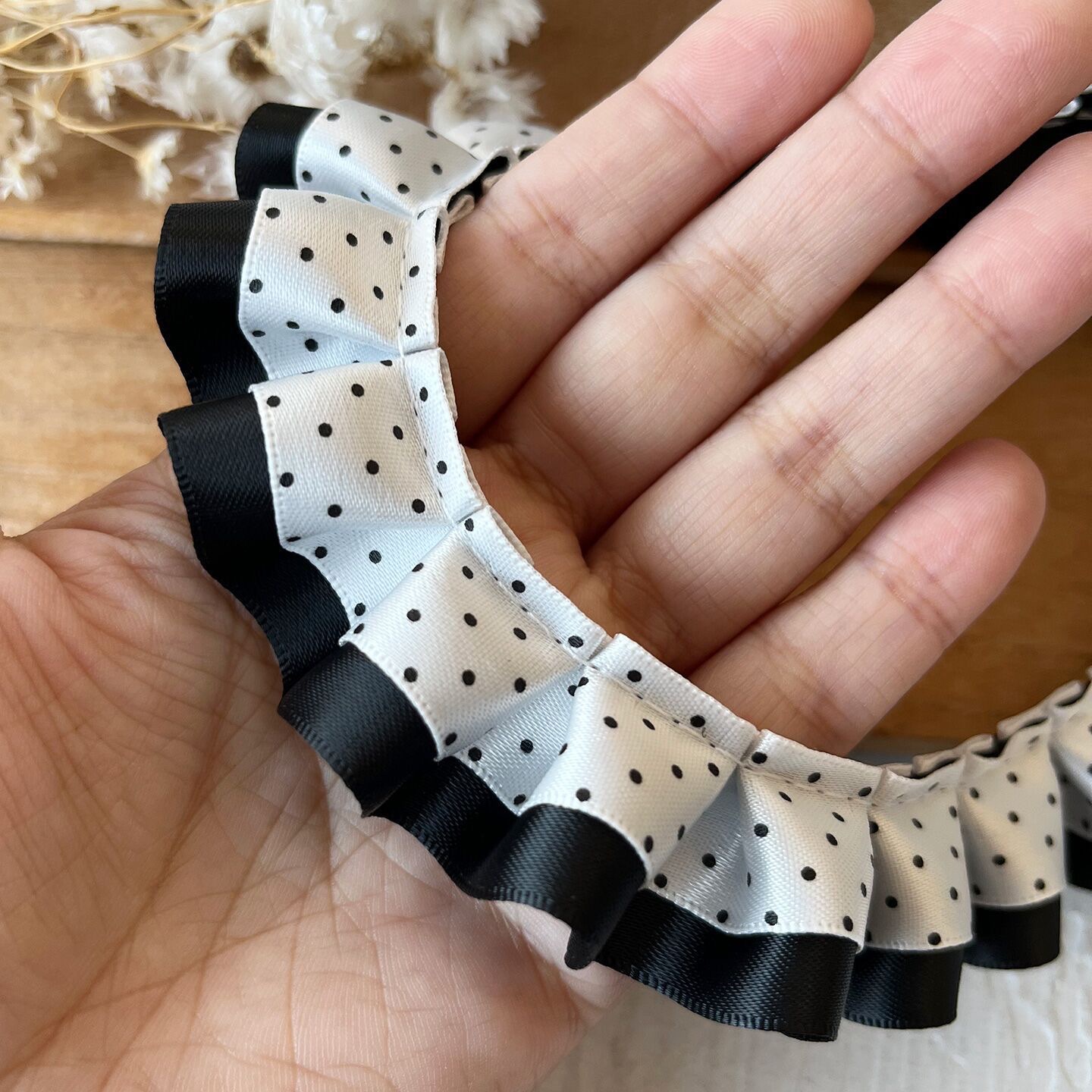 双层黑粉波点褶皱花边辅料手工diy材料痛板丝带发饰装饰手账素材 详情3