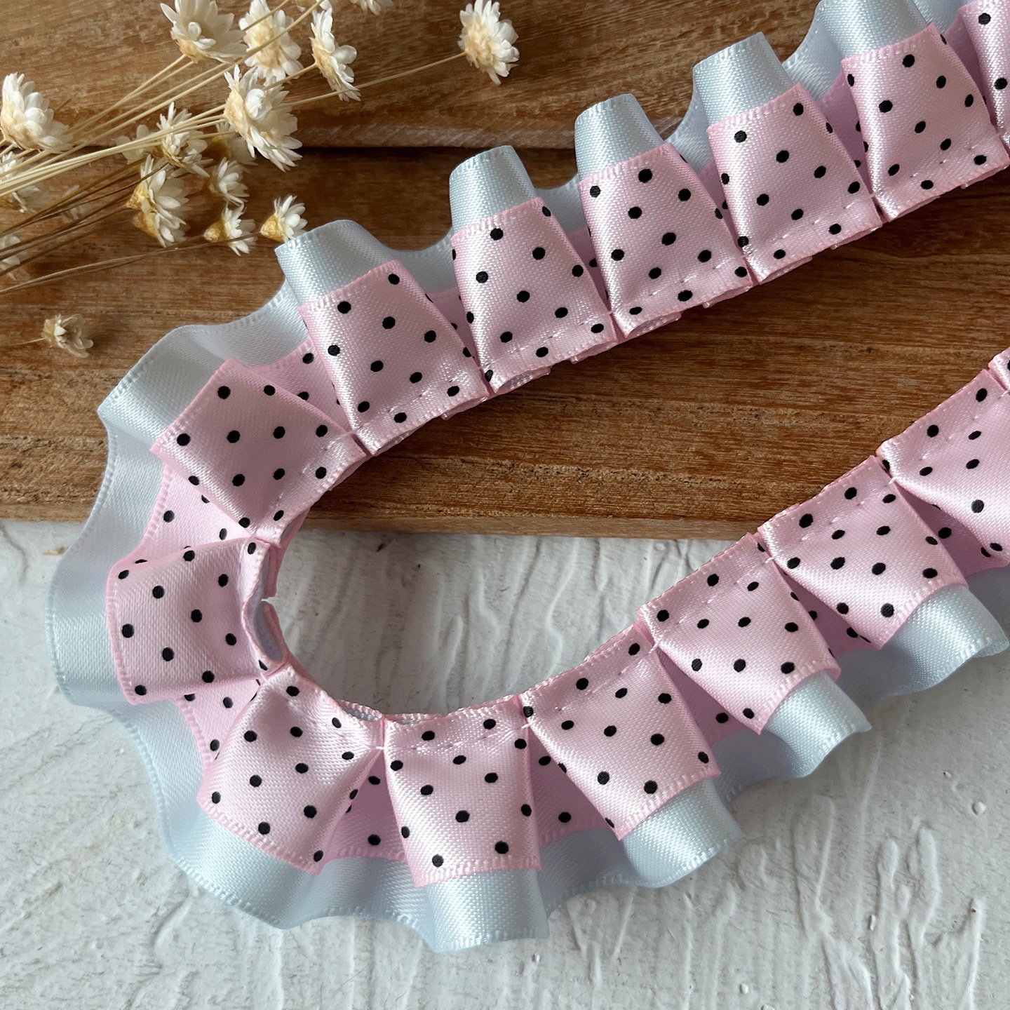 双层黑粉波点褶皱花边辅料手工diy材料痛板丝带发饰装饰手账素材 详情7