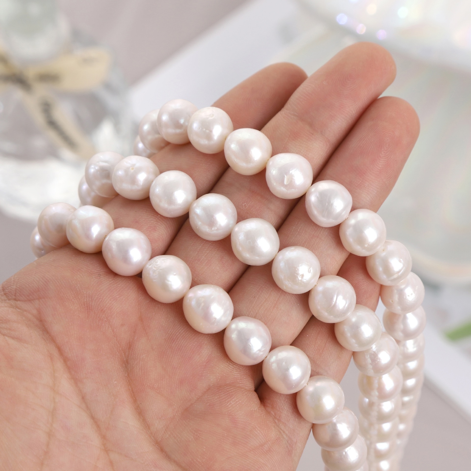 10-11mm Edison pearl, natural freshwater pearl, round, wrinkled, nearly round, Baroque decorative accessories, handcrafted materials, jewelry accessories, multiple colors to choose from, rice pearl accessories details Picture