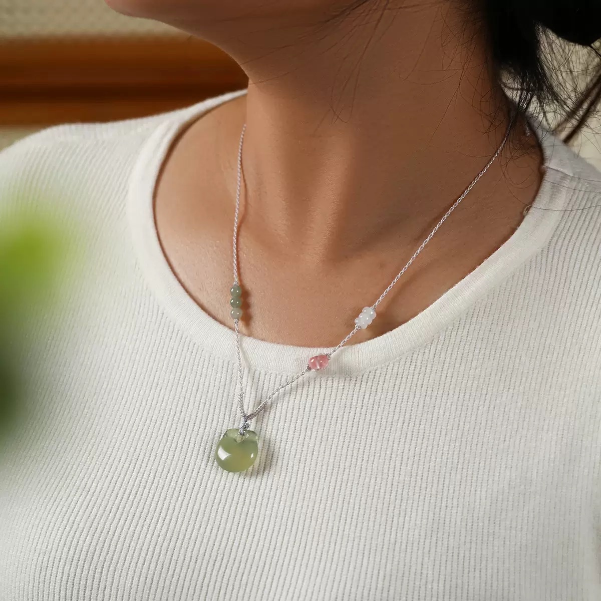 天然绿玉髓项链女平安扣佛公葫芦祥云复古新中式可调节编绳毛衣链 详情图3