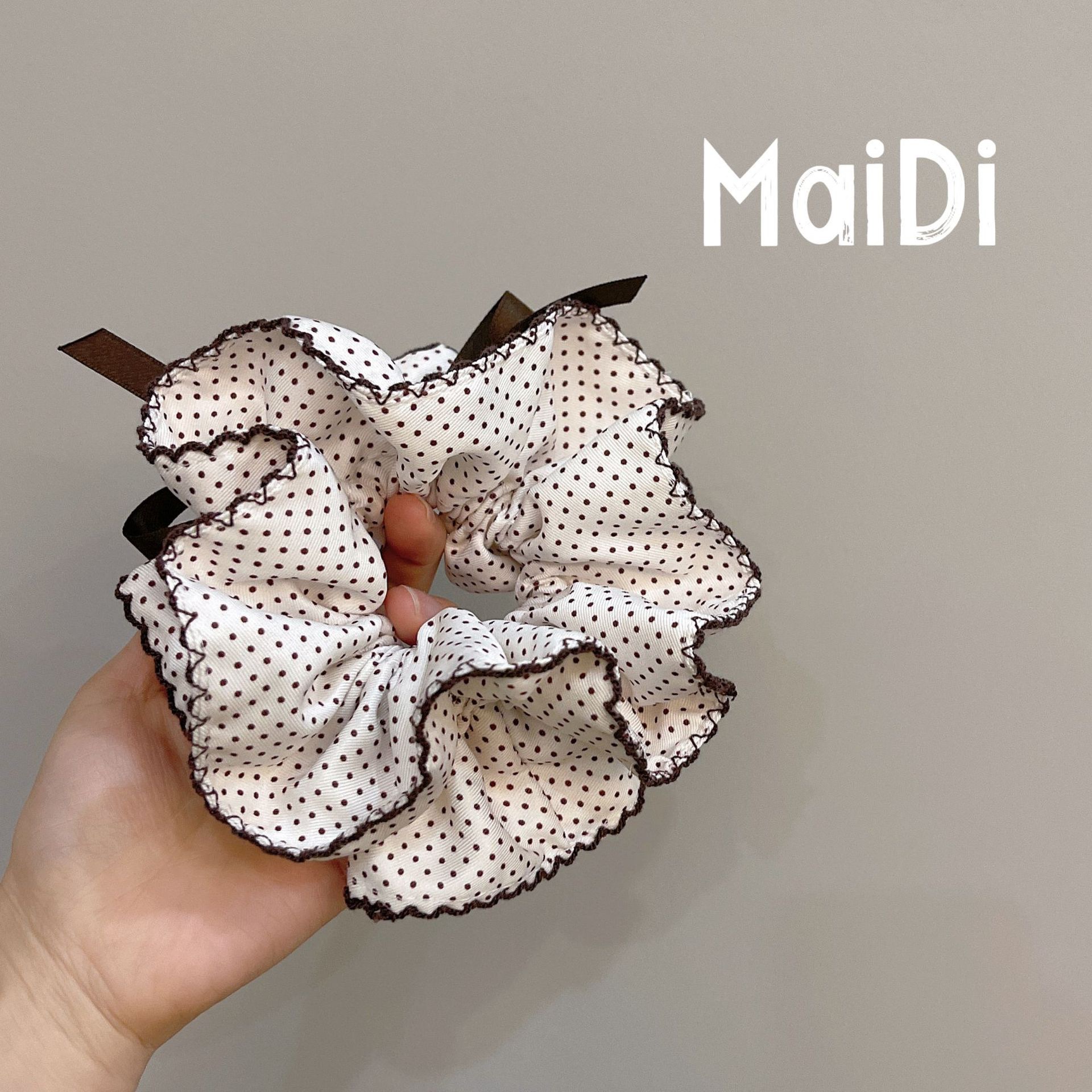 韩系温柔小波点大肠发圈女蝴蝶结高级感马尾头绳后脑勺头花头圈