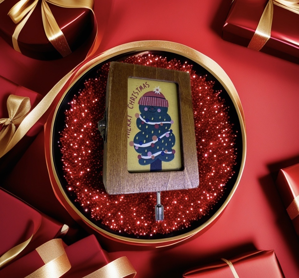 Wooden retro high-end Christmas music box, hand-cranked music box pictures, customizable Christmas creative gifts and souvenirs detail image 4