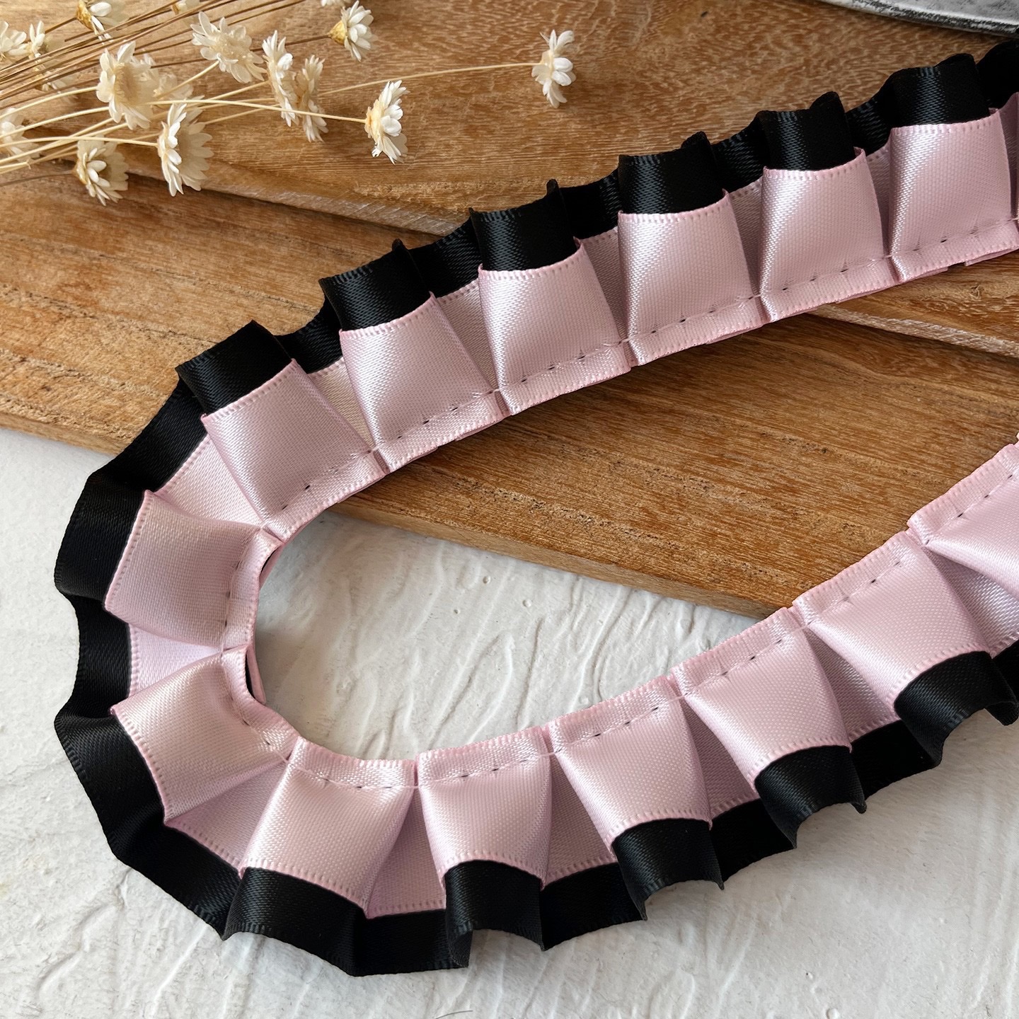 双层黑粉波点褶皱花边辅料手工diy材料痛板丝带发饰装饰手账素材 详情1