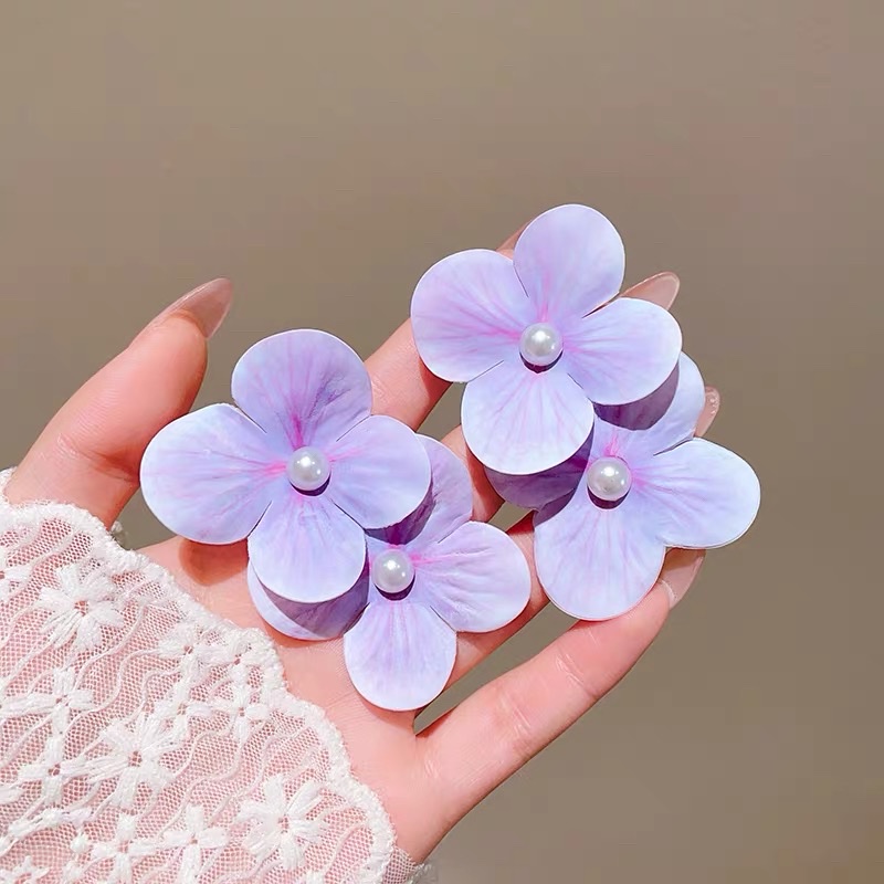 Fresh, sweet and realistic double flower hair clips, girl's forehead broken hair clips, side duckbill clips, headwear and hair clips details Picture
