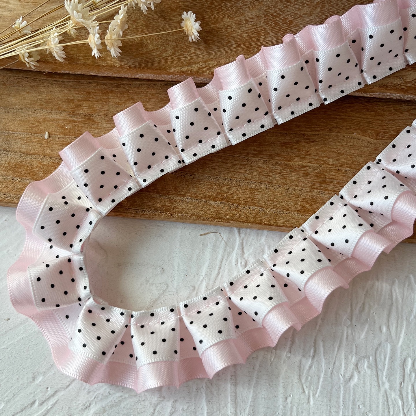 双层黑粉波点褶皱花边辅料手工diy材料痛板丝带发饰装饰手账素材 详情8