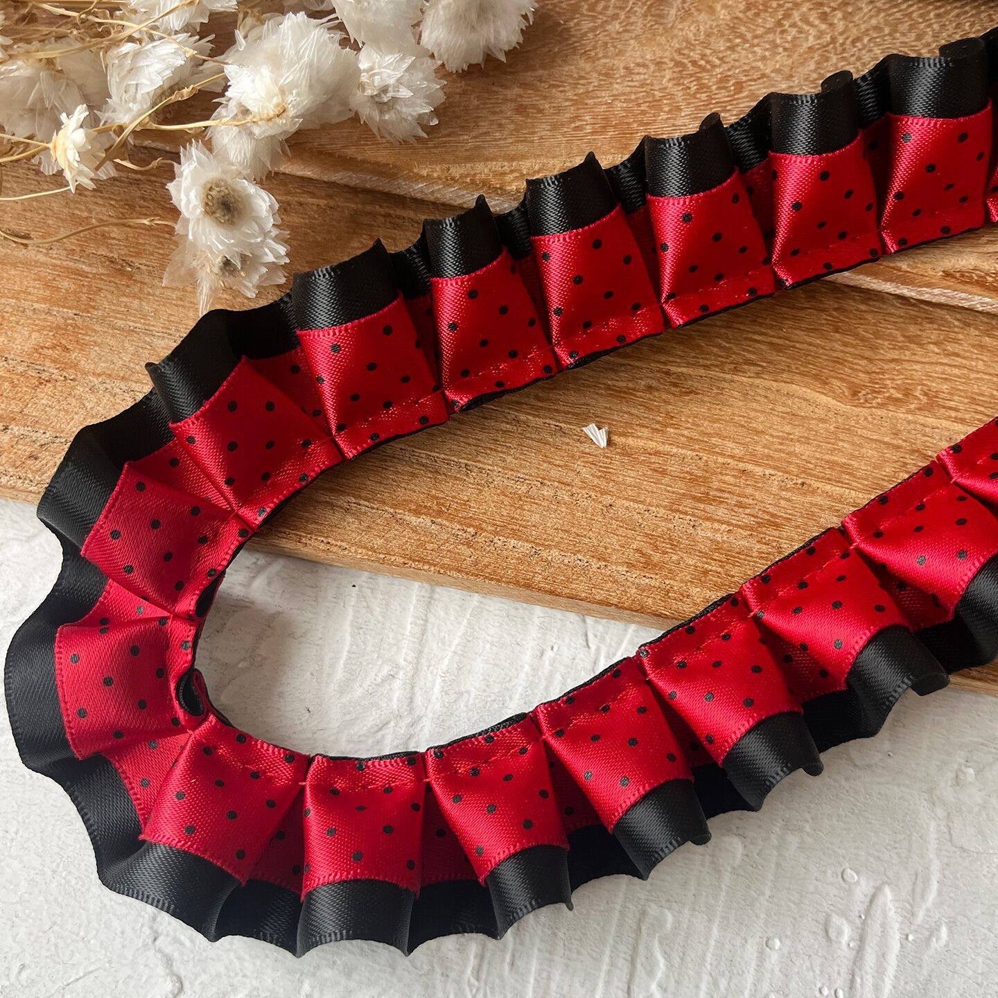 双层黑粉波点褶皱花边辅料手工diy材料痛板丝带发饰装饰手账素材 详情2