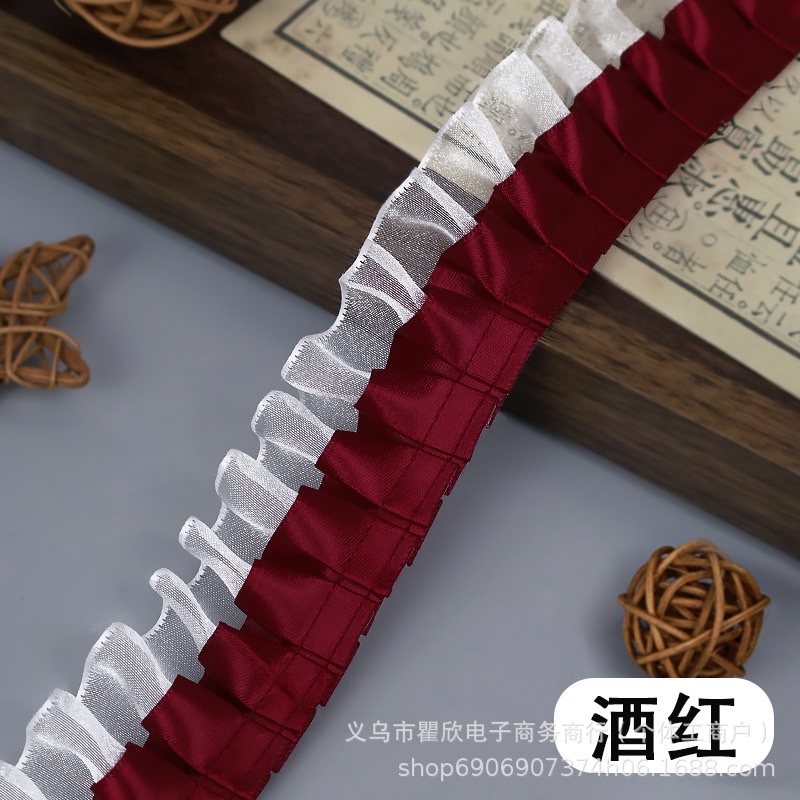 双层4cm褶皱涤纶雪纺边辅料袖口手工diy蕾丝花边爱心透明扇子材料花边详情12