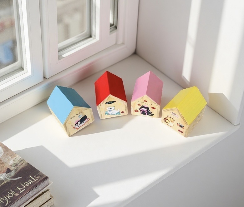 木质彩色房子趣味音乐盒八音盒多巴胺萌宠系列创意伴手礼生日礼八音盒儿童diy玩具 家居装饰用品