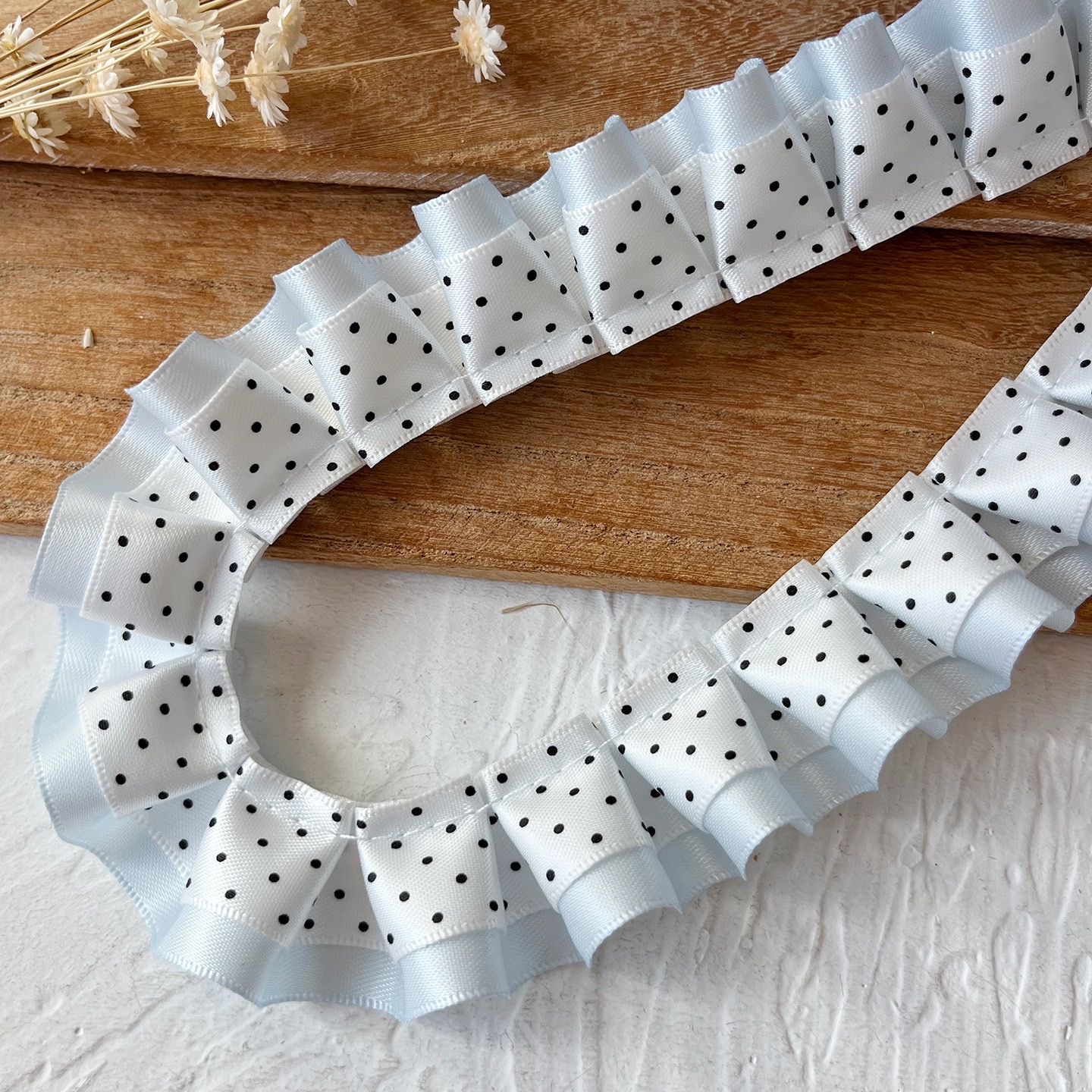 双层黑粉波点褶皱花边辅料手工diy材料痛板丝带发饰装饰手账素材 详情5