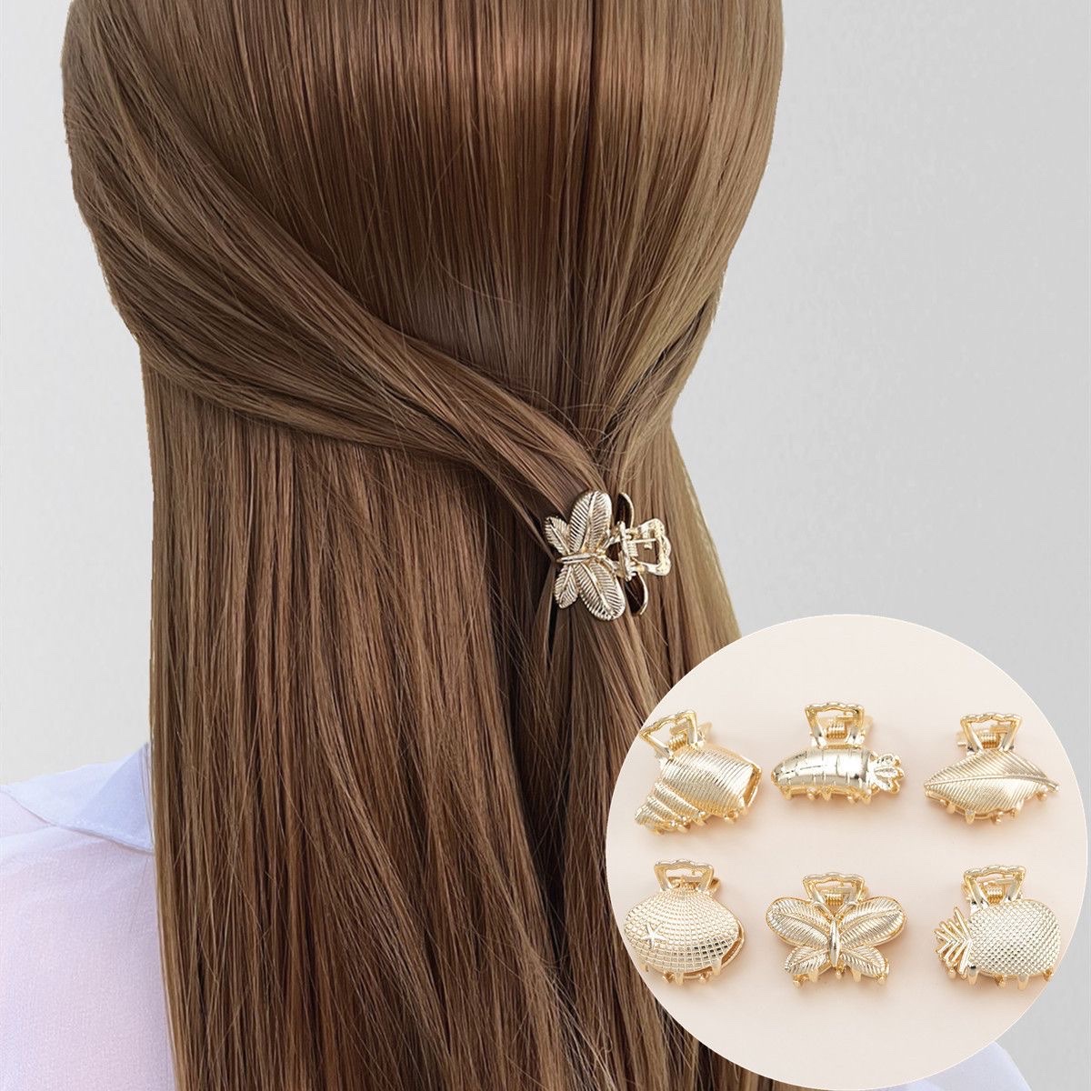 Fashionable and retro gold alloy mini side bangs small gripper, texture metal shell hair clip and gripper details Picture