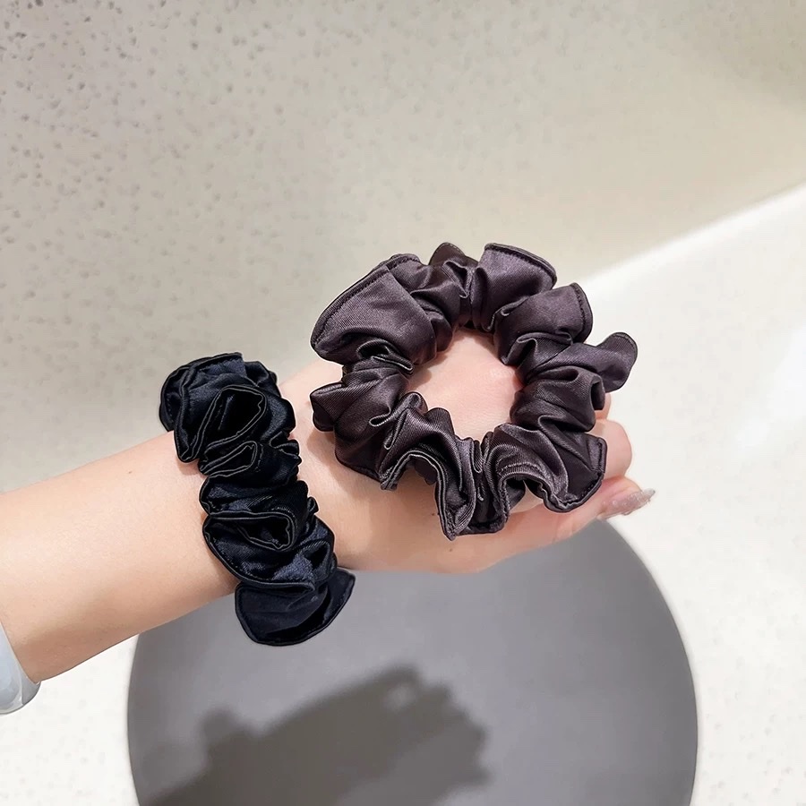 New Korean-style solid color lace black small intestine band, high-elasticity ponytail hair tie, hair tie that won't damage hair, hair band, hair flower accessory, hair tie large intestine hair tie, Korean hair tie, luminous hair tie detail image 2
