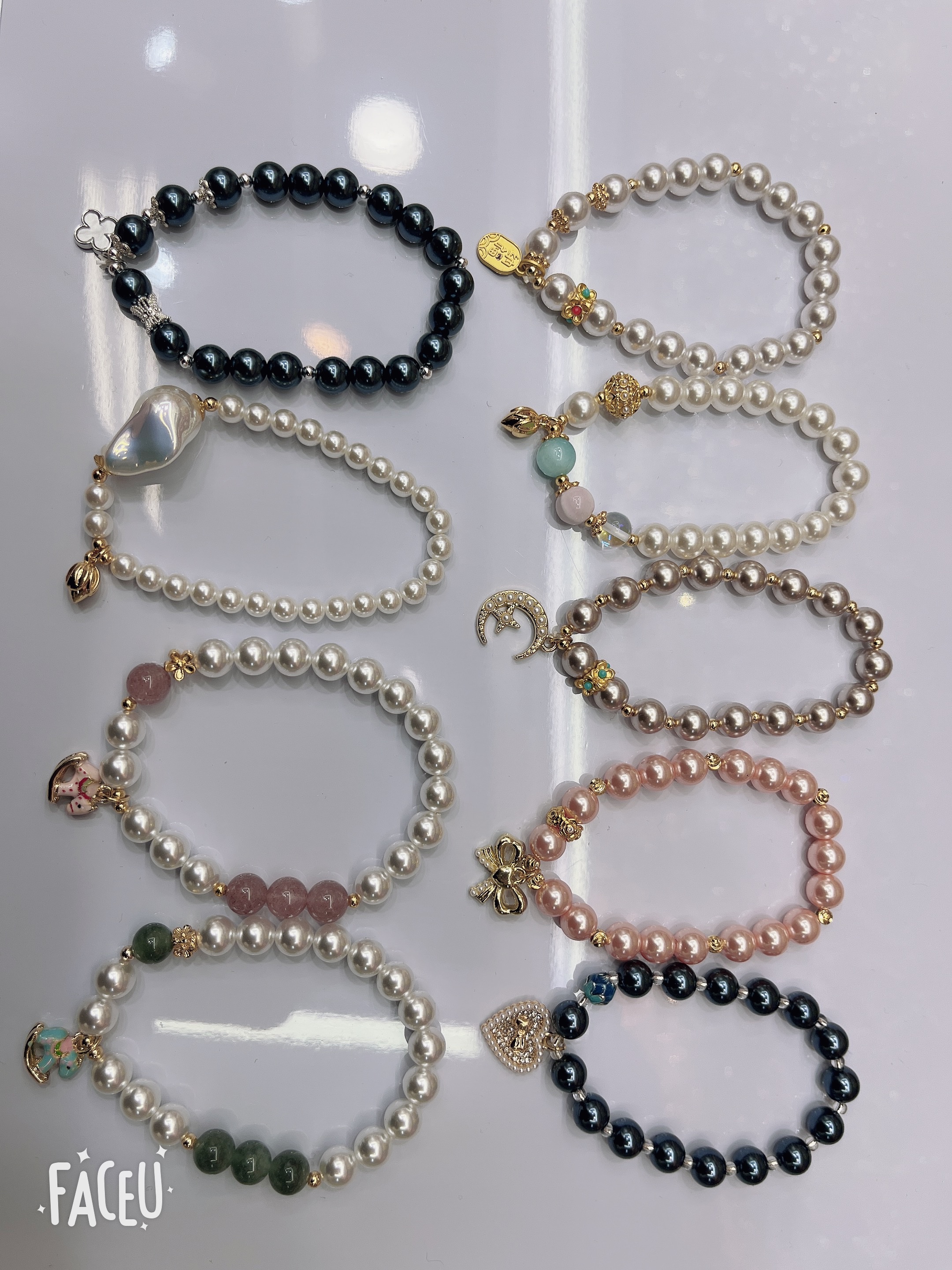 珍珠水晶手链能量手串天然水晶珠#珍珠手链