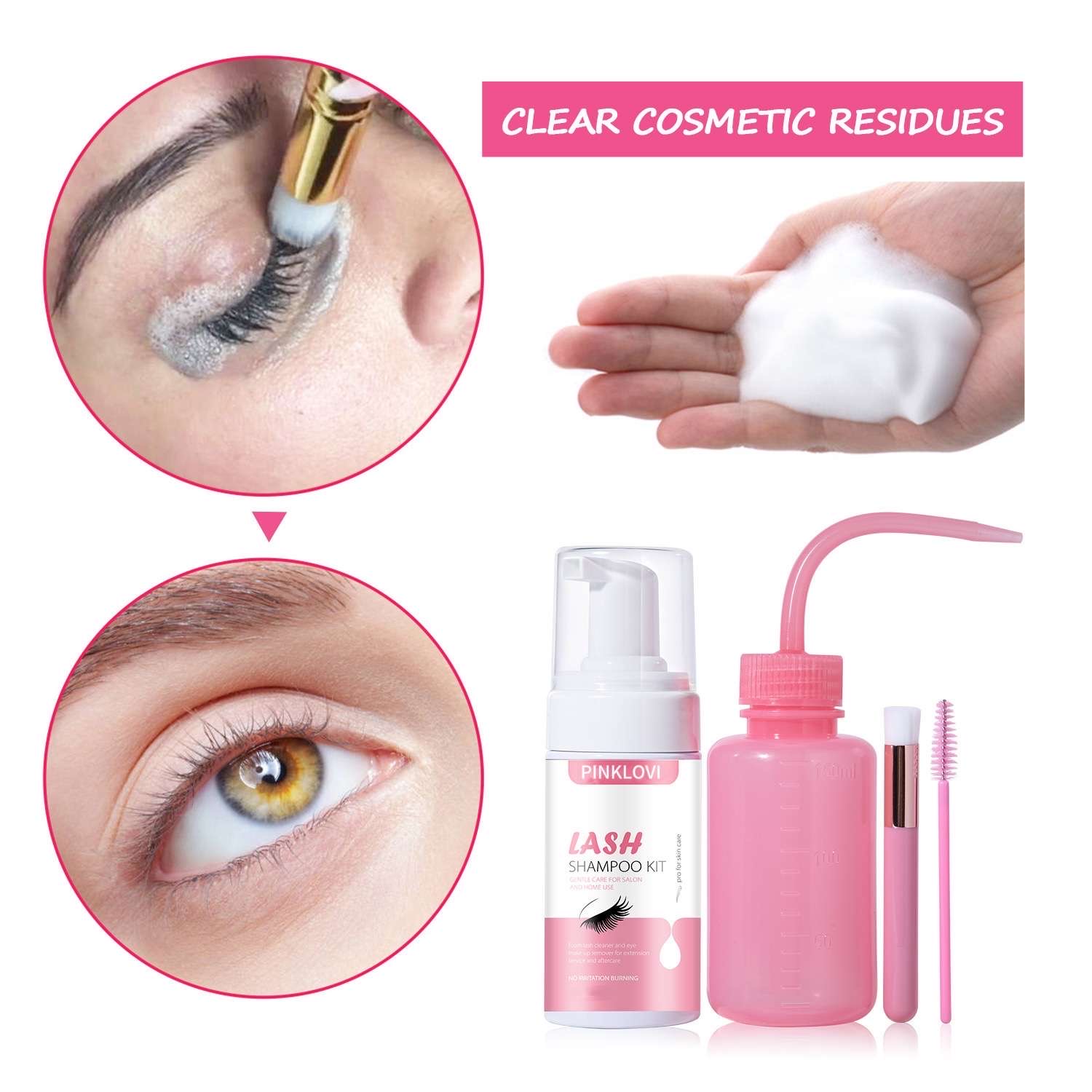 This eyelash mousse set is a gentle, soothing and oil-removing foam cleansing mousse specially designed for eyelash extensions Specification image