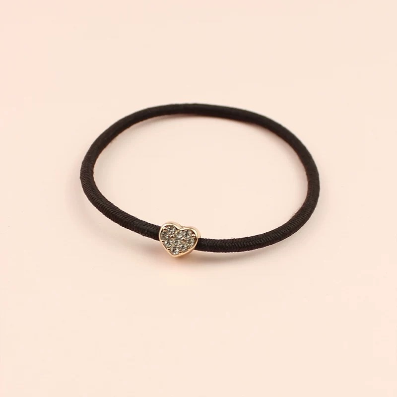 Simple and cute little heart-shaped water diamond hair band, durable rubber band, high-elasticity hair tie, women's hair accessory, hair band, large intestine hair band, Korean hair tie details Picture