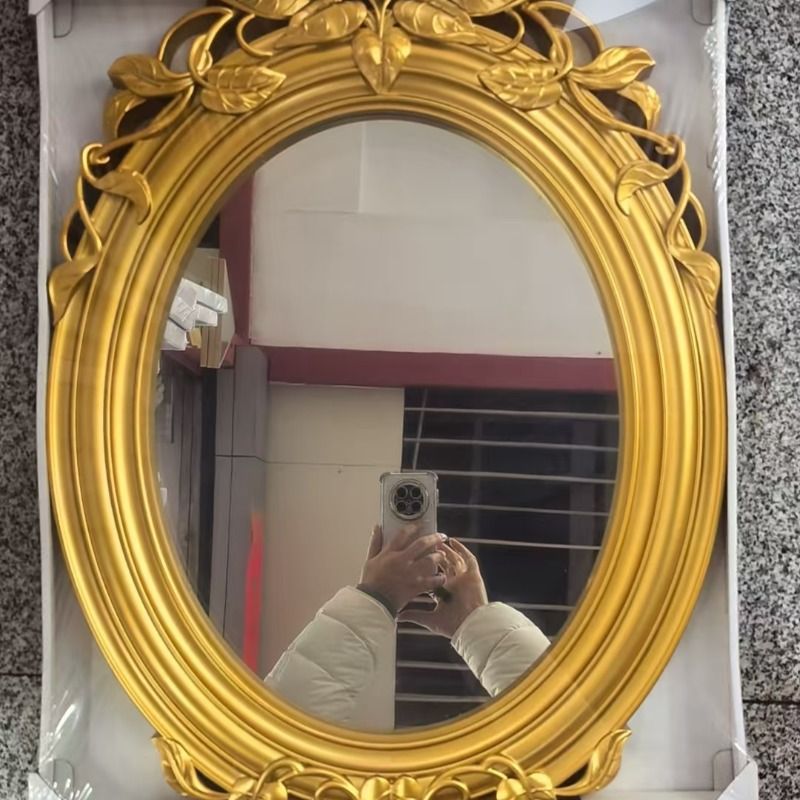 金色雕花注塑边框镜子欧式轻奢浮雕镜化妆镜拍照道具少女梳妆镜子