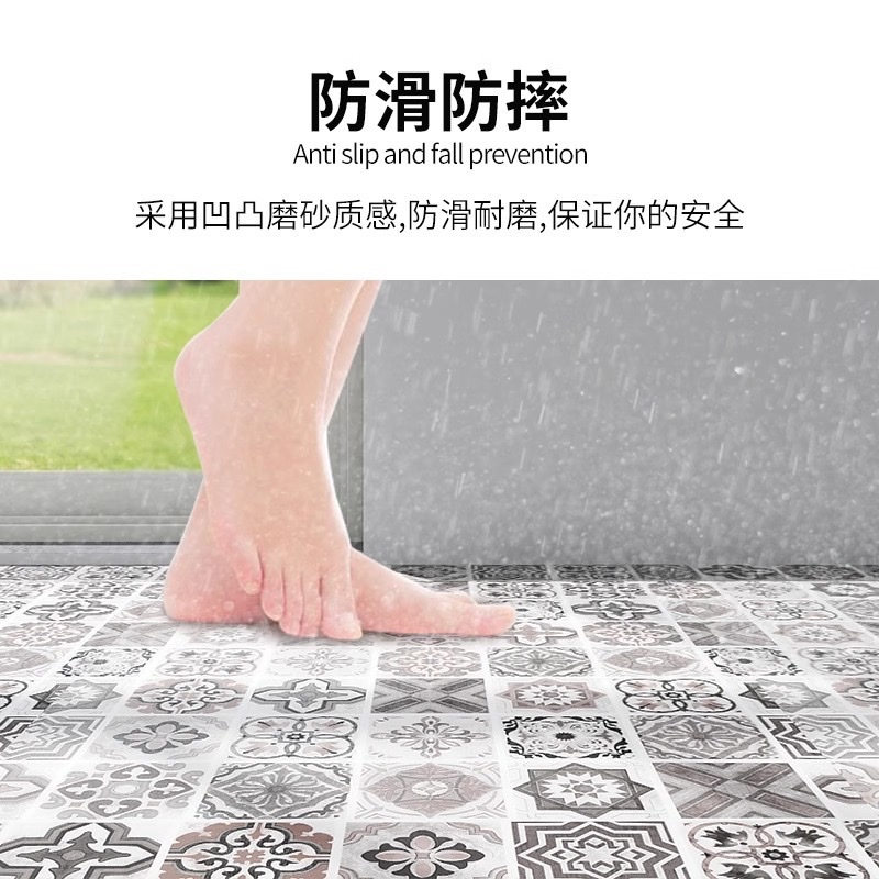 Cross-border wholesale floor stickers, plastic-sealed self-adhesive waterproof bathroom anti-slip floor stickers, wear-resistant and refurbished floor stickers details Picture