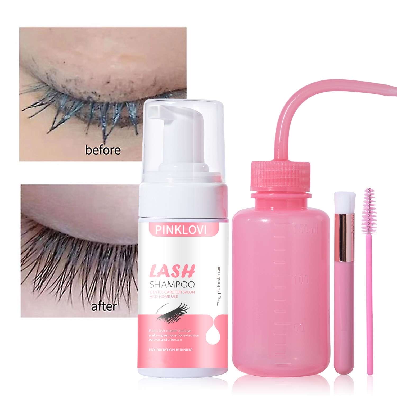 This eyelash mousse set is a gentle, soothing and oil-removing foam cleansing mousse specially designed for eyelash extensions Item Picture