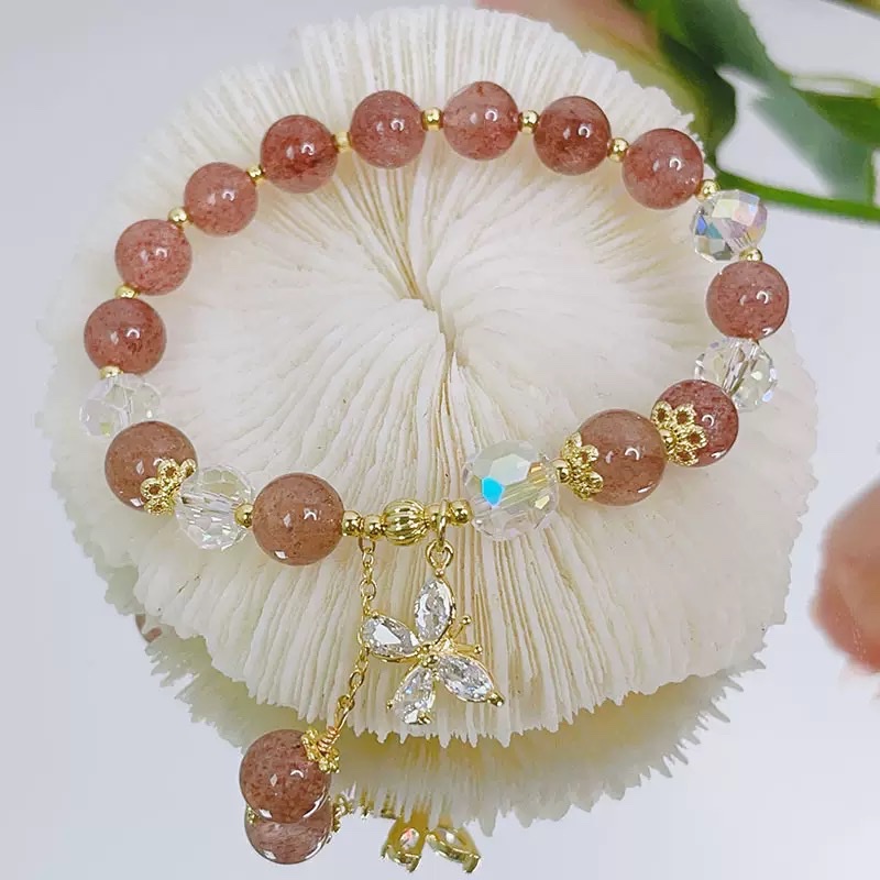 草莓晶水晶能量手链天然水晶手串时尚简约个性创意手工水晶手链