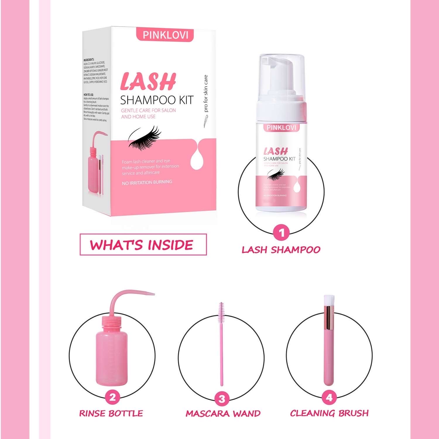 This eyelash mousse set is a gentle, soothing and oil-removing foam cleansing mousse specially designed for eyelash extensions details Picture