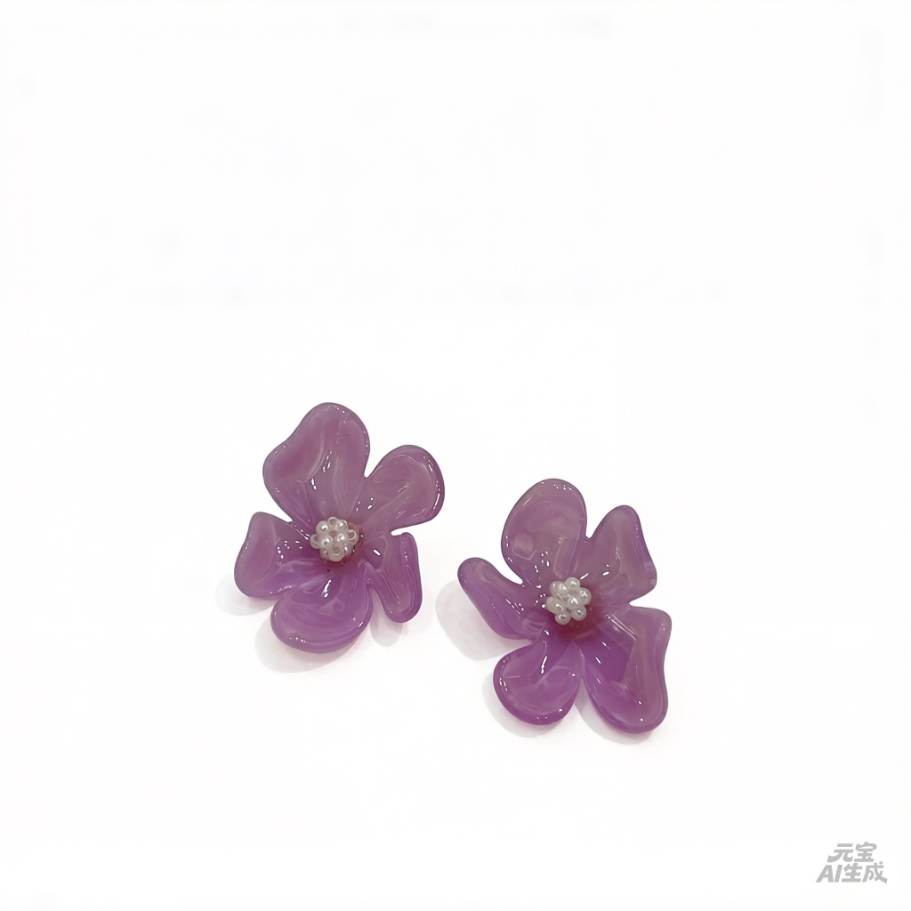 Colorful, lightweight and fashionable flower earrings, purple small flower stud earrings LL082 detail image 1
