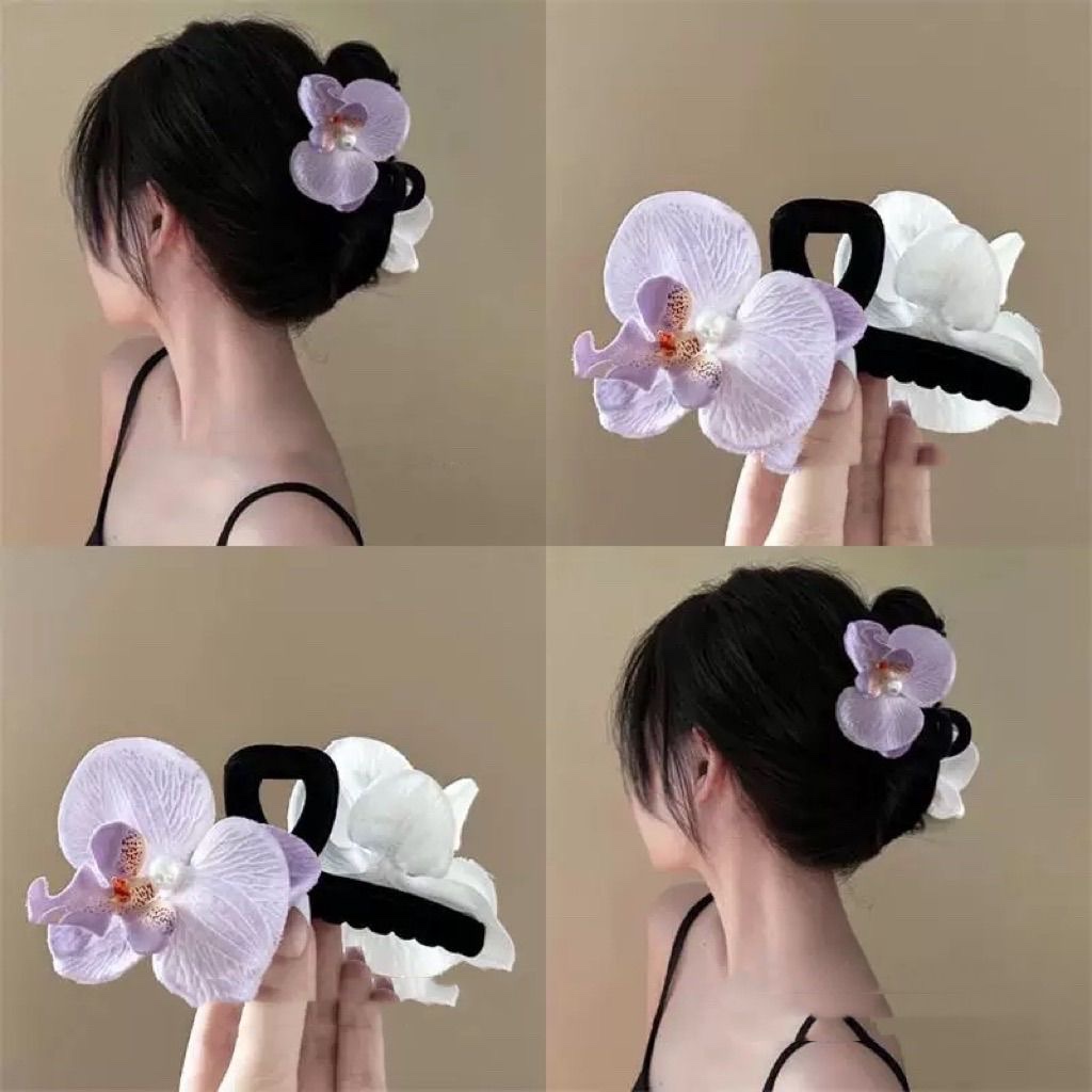 抓夹法式印花甜美蝴蝶兰发夹后脑勺必备单片蝴蝶结发饰女