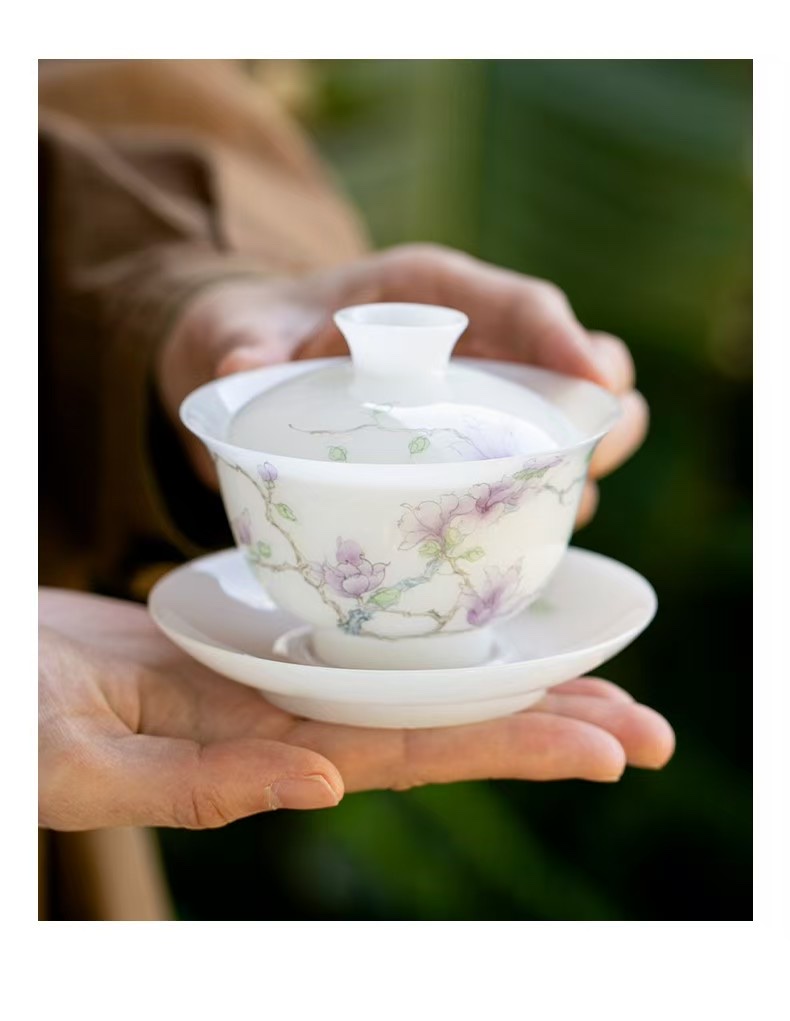 White jade clay hand-painted tea set detail image 10