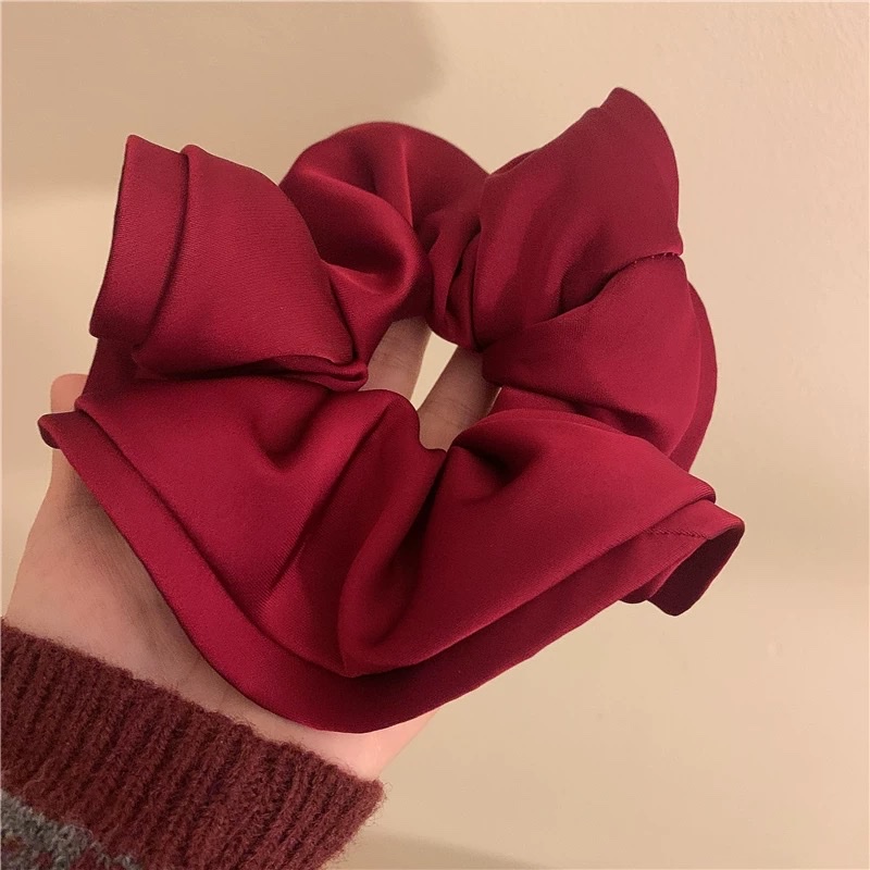 Satin flower bud large intestine hair band for women, high-end Korean retro 2026 new style bun head, flower hair rope ponytail details Picture