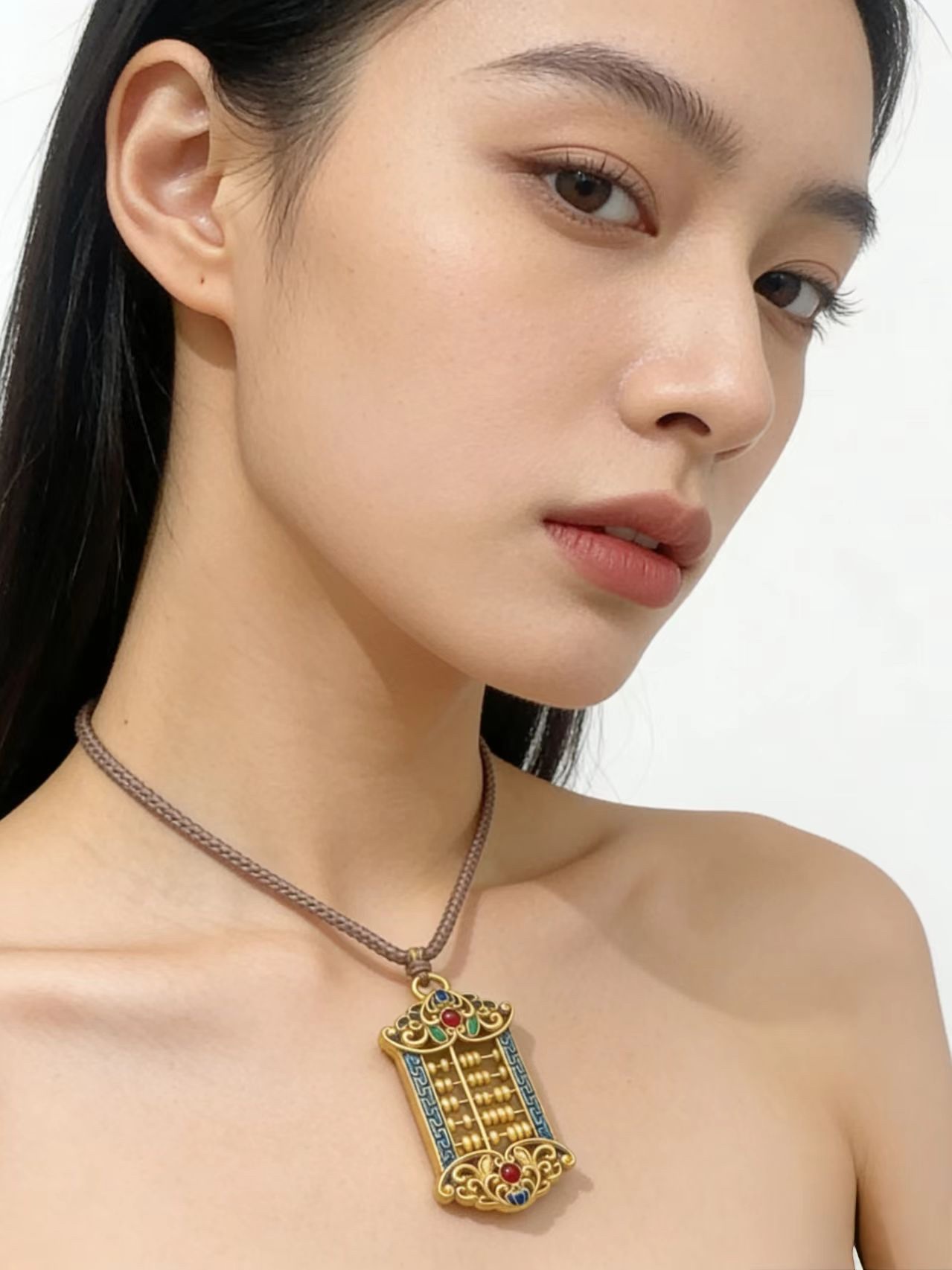 足银999如意算盘珐琅彩吊坠产品图