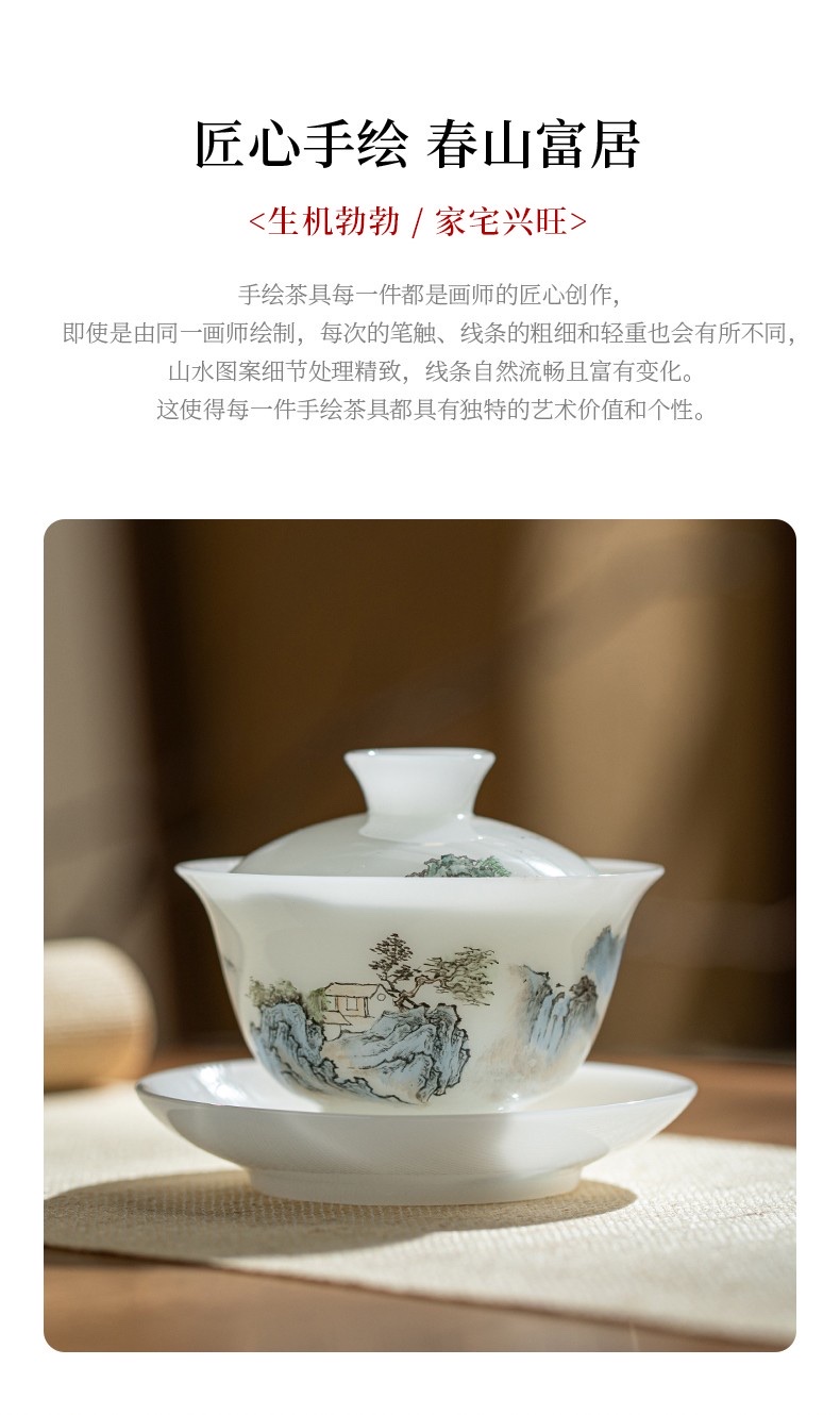 White jade clay hand-painted landscape tea set details Picture