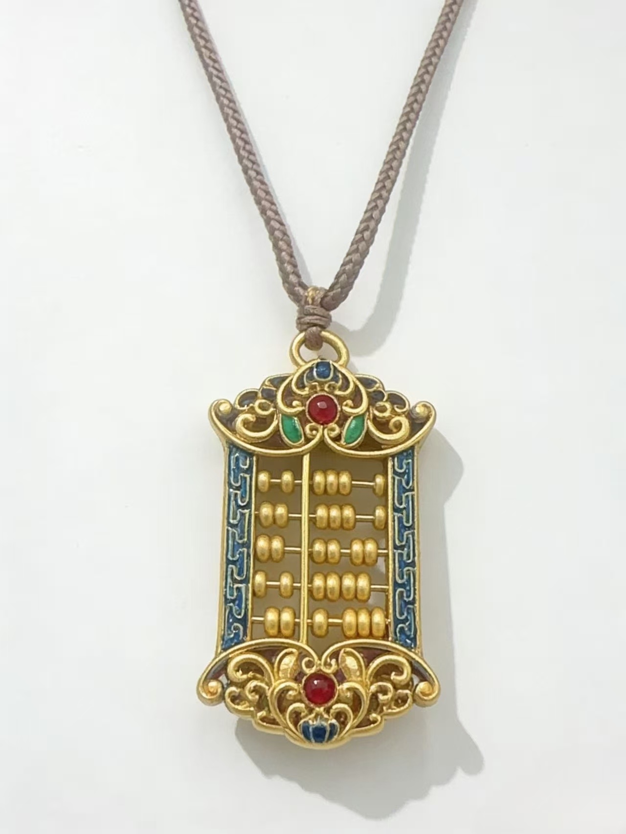 足银999如意算盘珐琅彩吊坠细节图