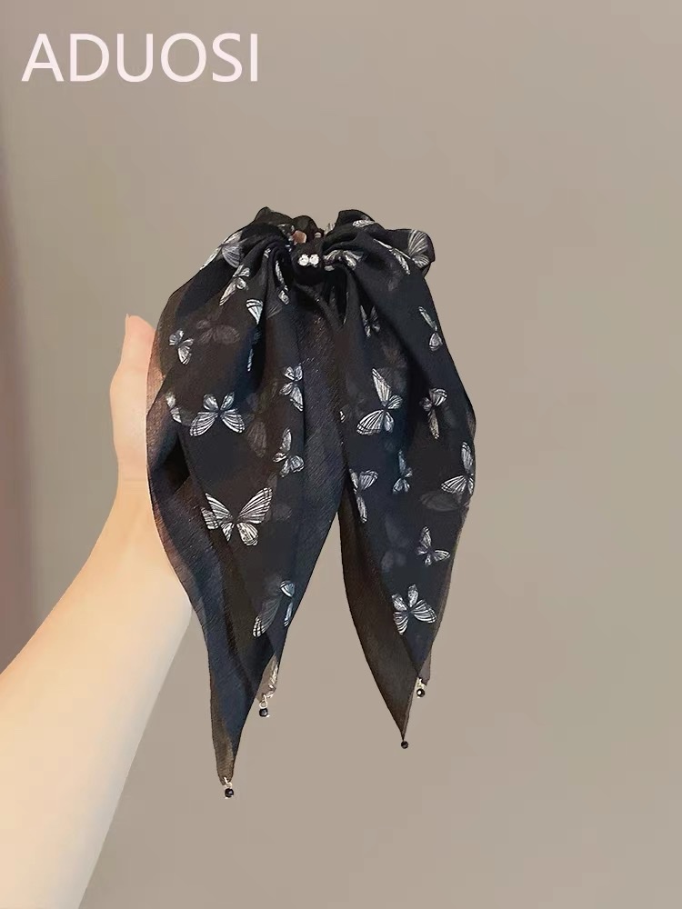 优雅蝶恋花印花蝴蝶飘带发圈2024新款高级感扎马尾头绳大肠圈发绳