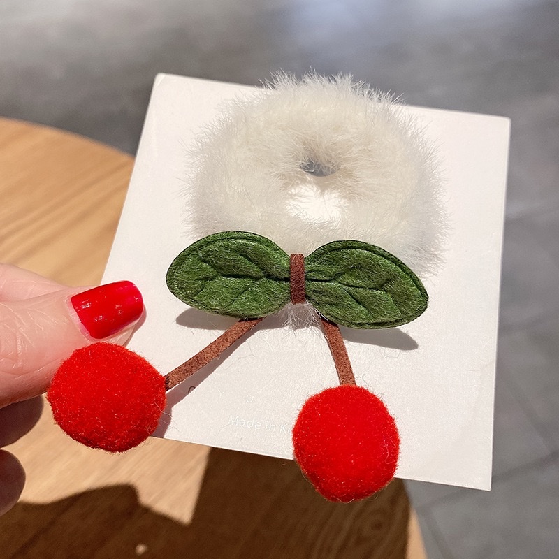 Plush towel loops, hair loops, pom-poms, cherry hair ties, high-elasticity hair ties, hair bands, hair ties, women's hair accessories wholesale Specification image