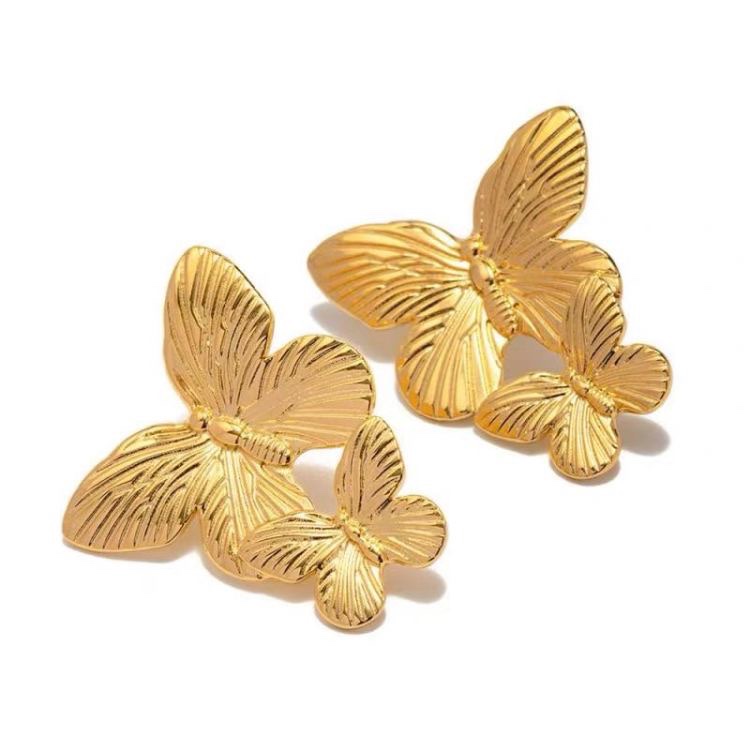 New retro golden stainless steel butterfly metal stud earrings with a high-end design sense, direct sales from the manufacturer Item Picture