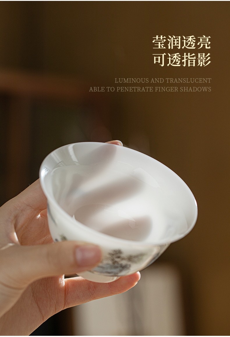 White jade clay hand-painted landscape tea set detail image 3