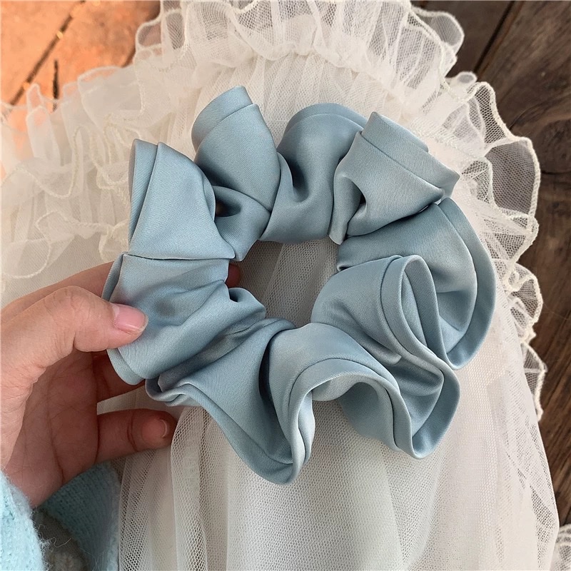 Satin flower bud large intestine hair band for women, high-end Korean retro 2026 new style bun head, flower hair rope ponytail detail image 7