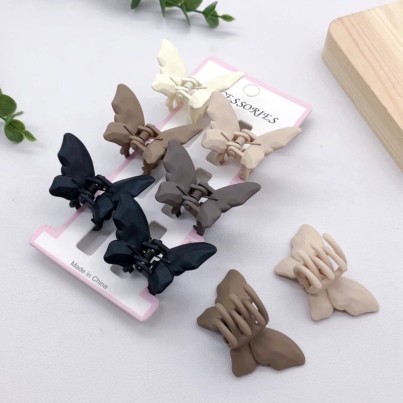 新款简约蝴蝶抓夹磨砂奶咖色塑料发夹后脑勺气质盘发卡碎发夹发饰