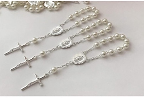 Etsy's best-selling baby glass pearl Christy Communion bracelet gift, a mini prayer bead bracelet with a heart cross Specification image