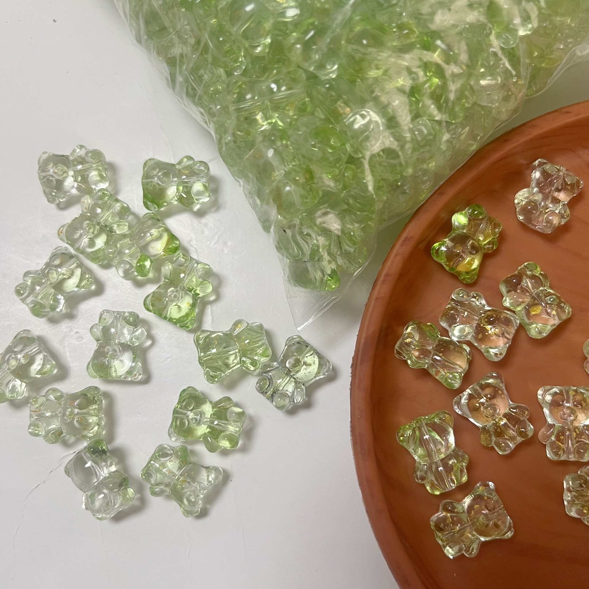 Transparent colored bear beads, vertical hole scattered beads, diy beaded bracelet, necklace accessory