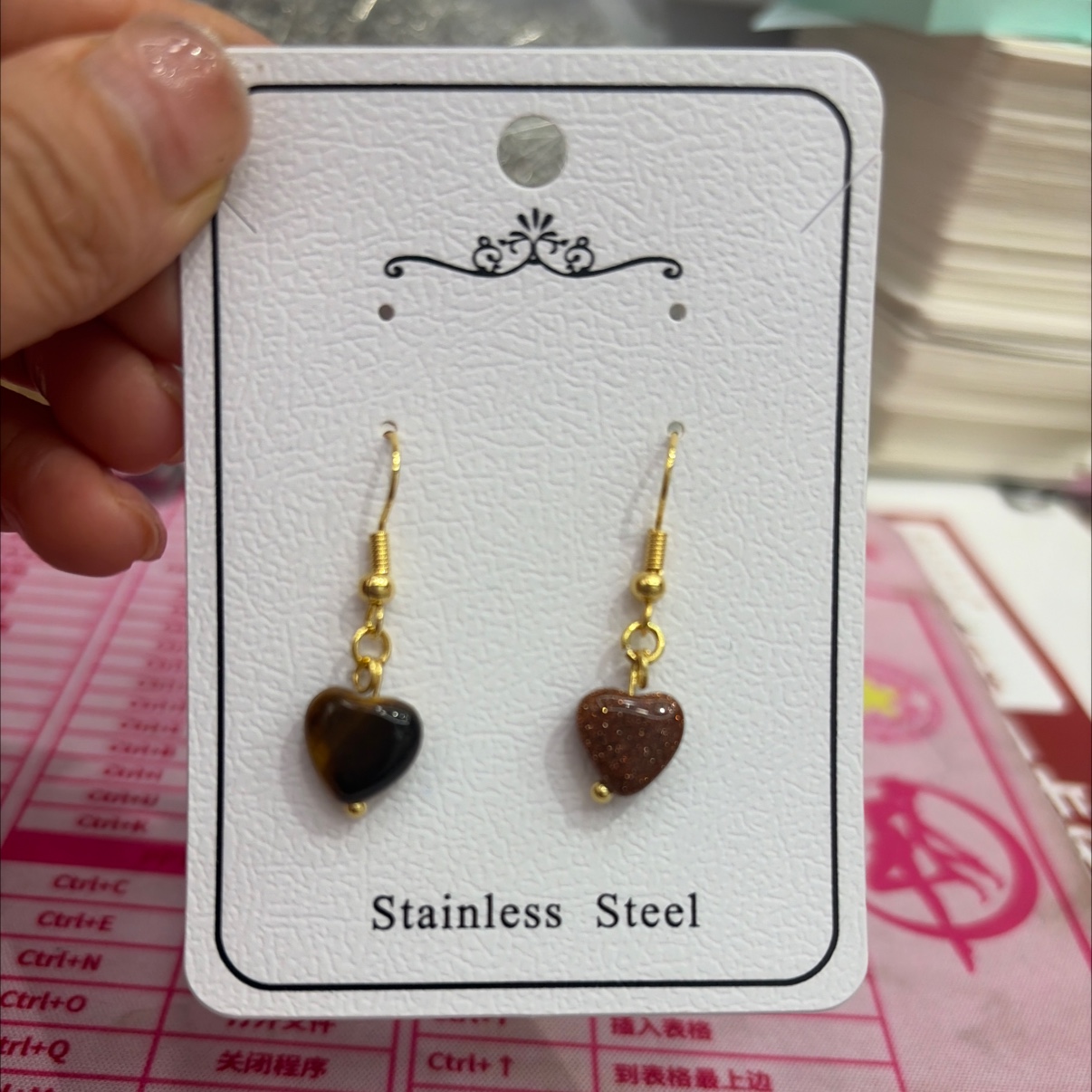 天然石爱心虎眼绿东陵蓝点等女士耳环耳钩流行饰品