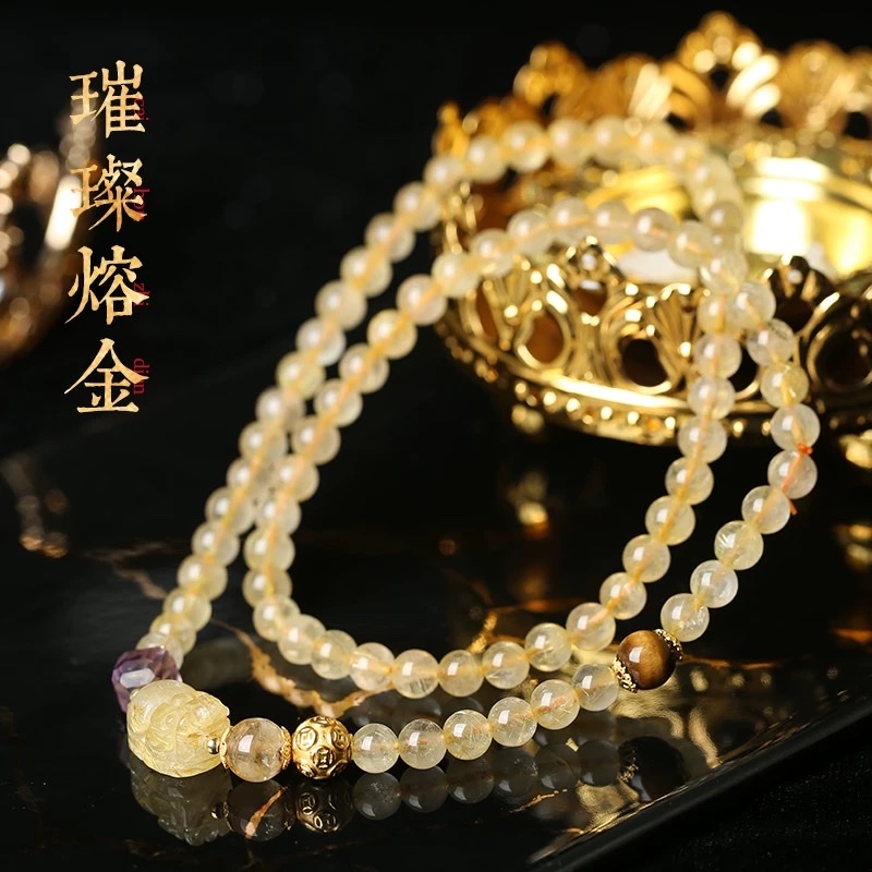 金发晶三圈貔貅手链财神旺轻奢同款水晶产品图
