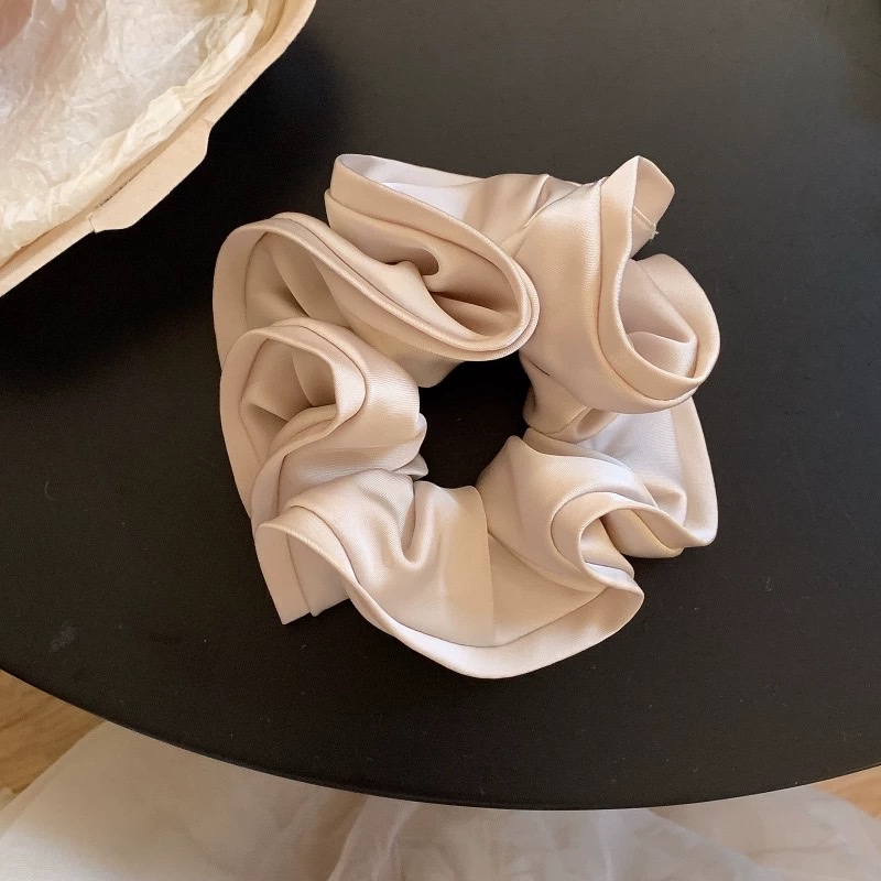 Satin flower bud large intestine hair band for women, high-end Korean retro 2026 new style bun head, flower hair rope ponytail