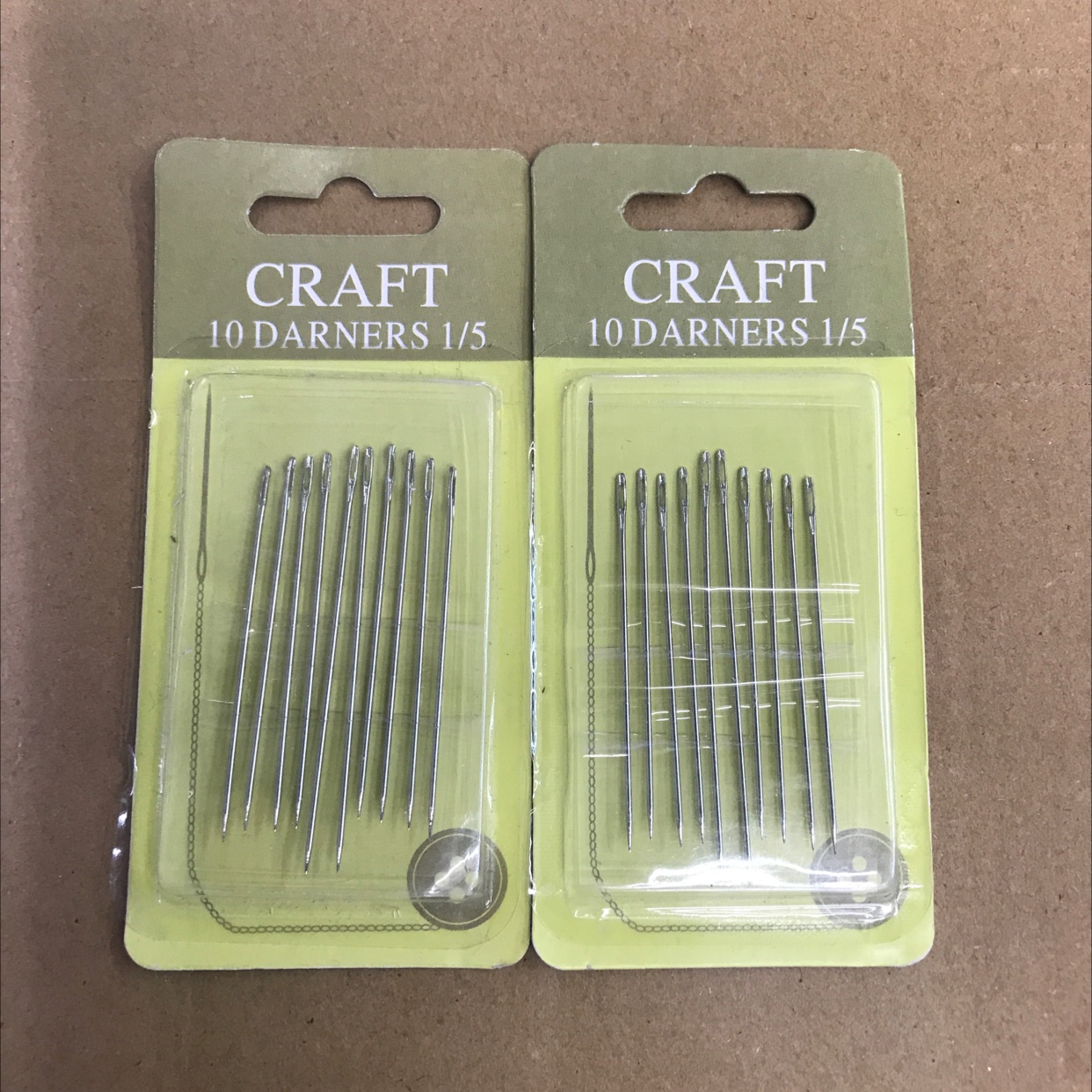 两包绿色包装CRAFT缝纫针10根1/5型号DARNERS透明窗口