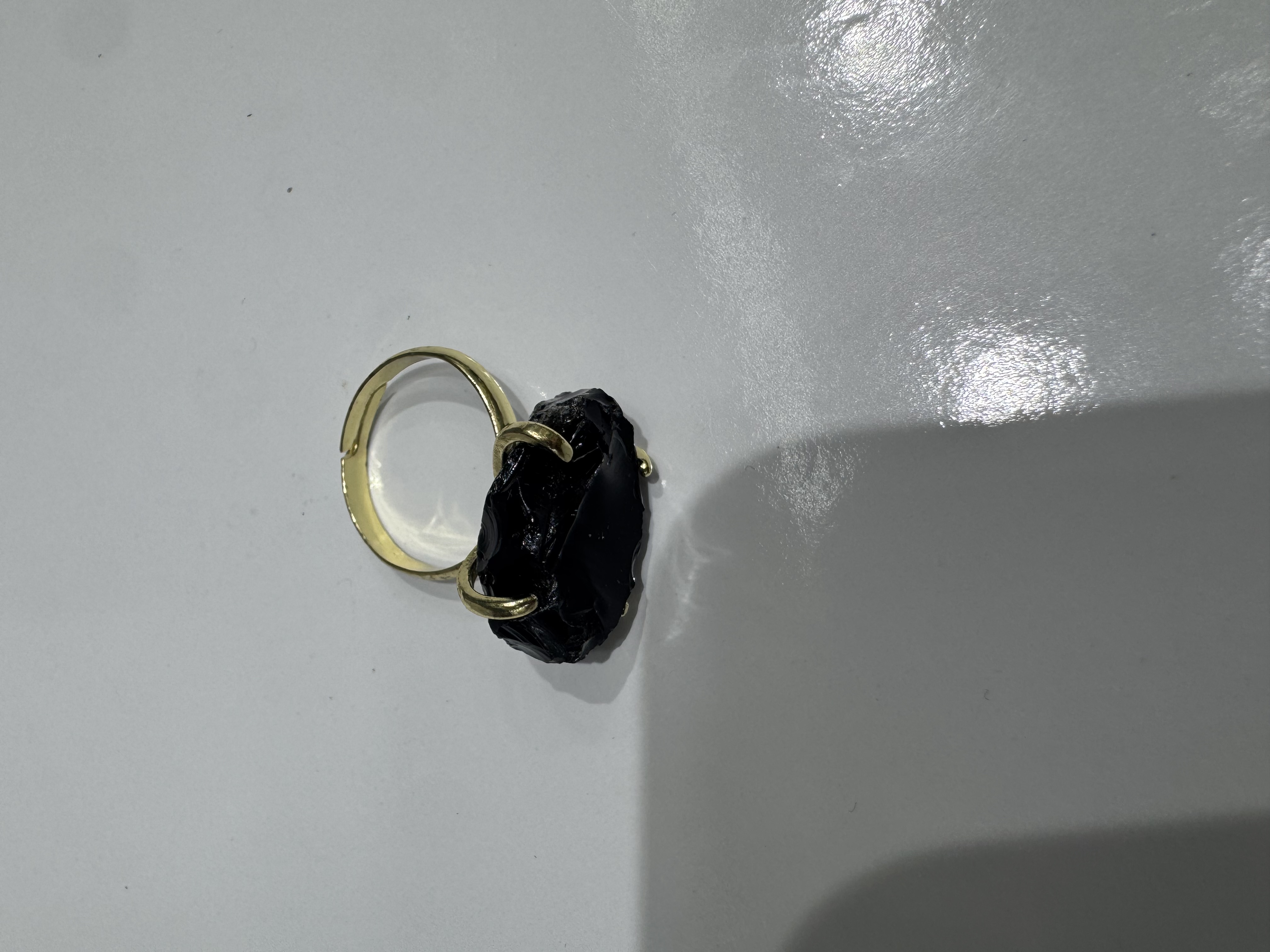 黑曜石戒指.铜➕石头 手工制作