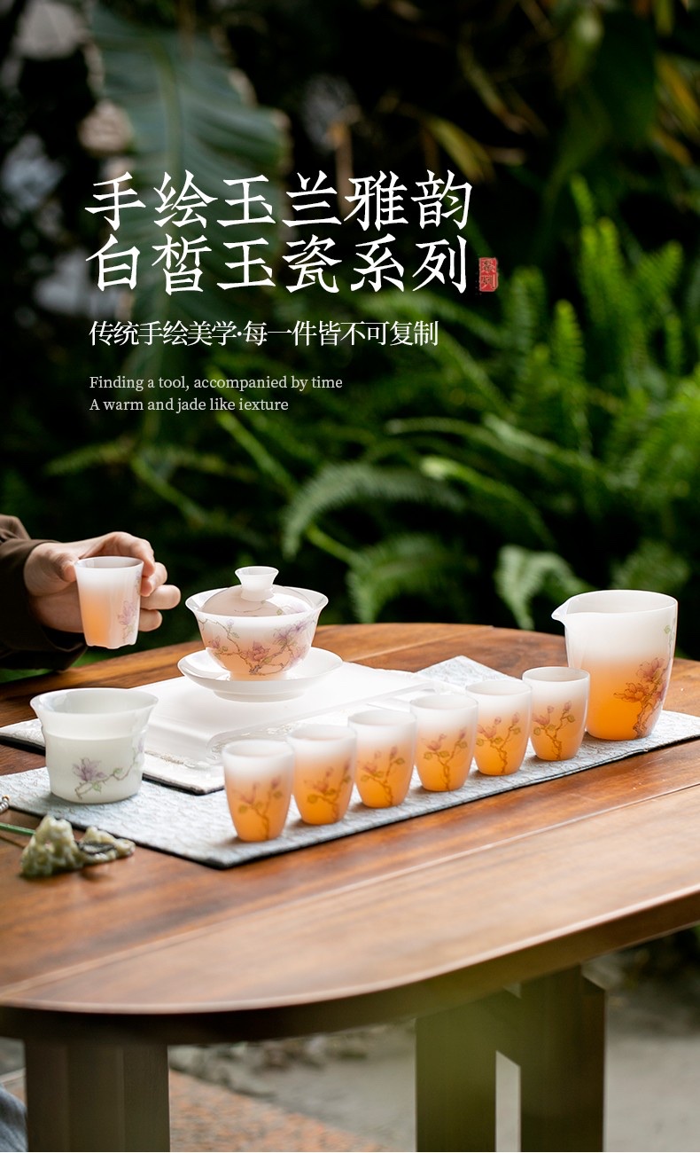 White jade clay hand-painted tea set detail image 9