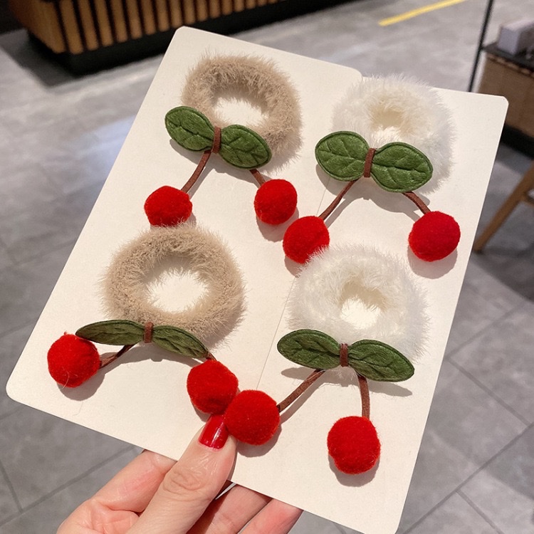 Plush towel loops, hair loops, pom-poms, cherry hair ties, high-elasticity hair ties, hair bands, hair ties, women's hair accessories wholesale