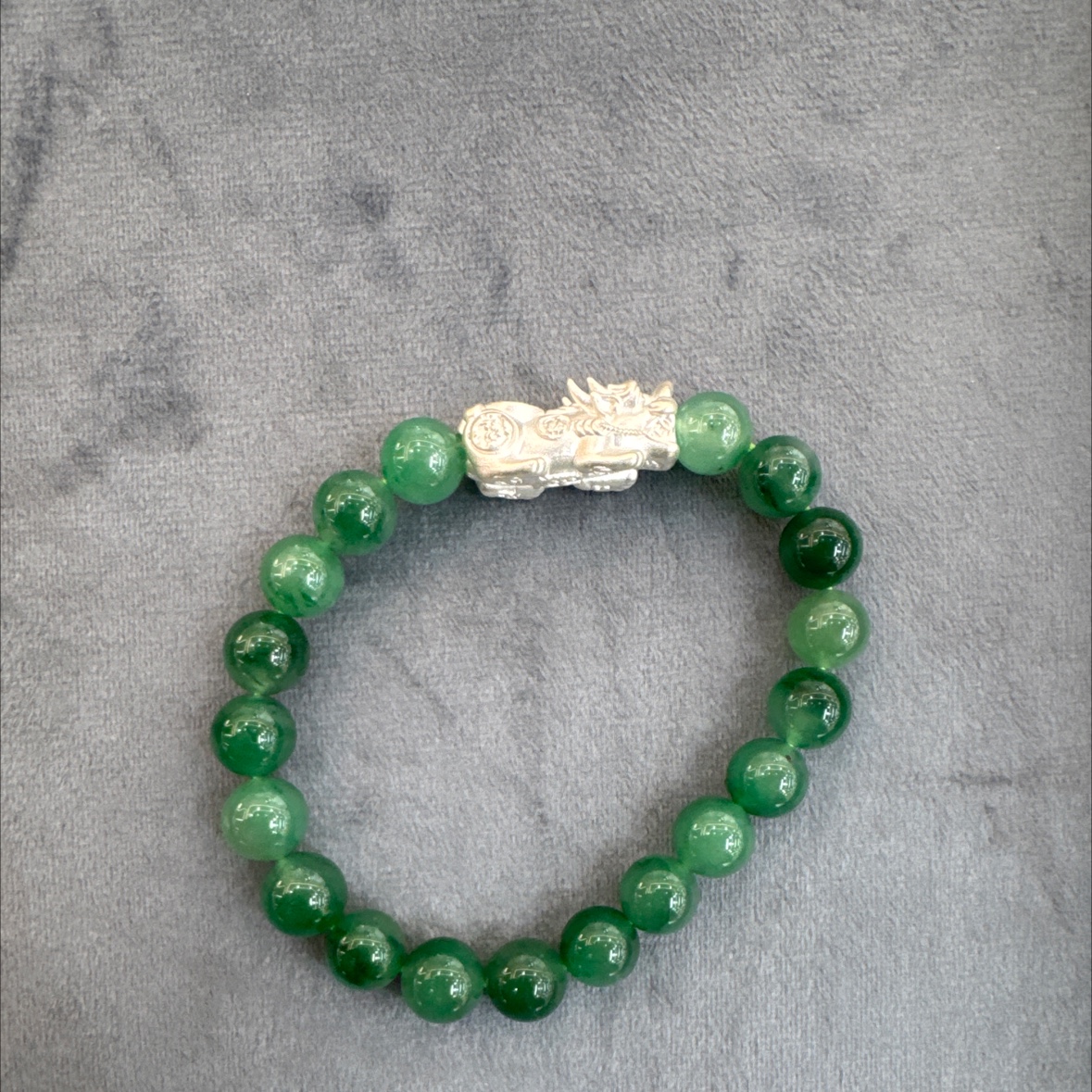 非洲翠手串。9999银貔貅珠子卡10mm