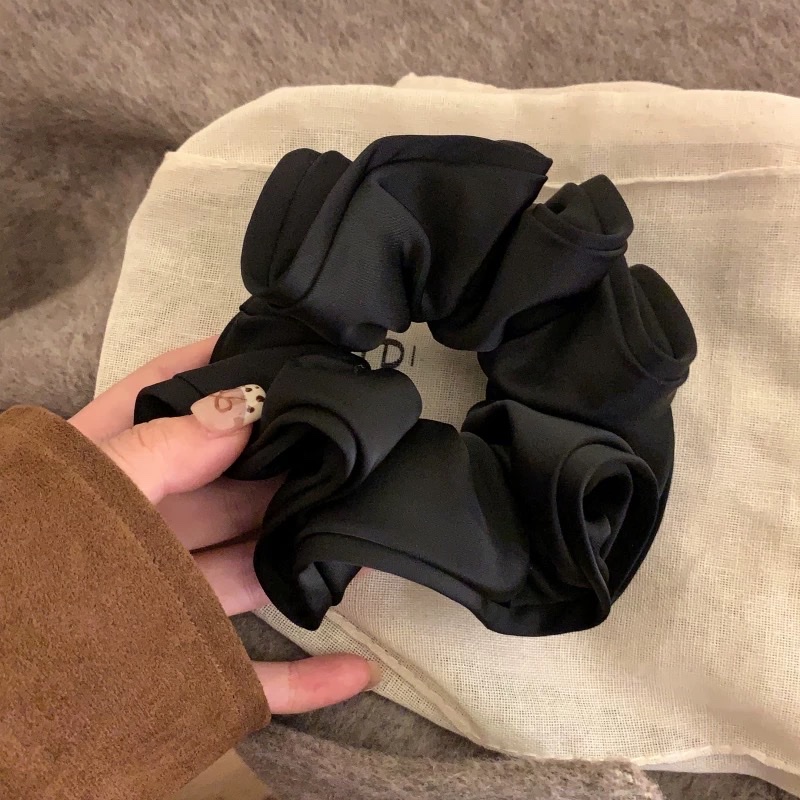 Satin flower bud large intestine hair band for women, high-end Korean retro 2026 new style bun head, flower hair rope ponytail Specification image